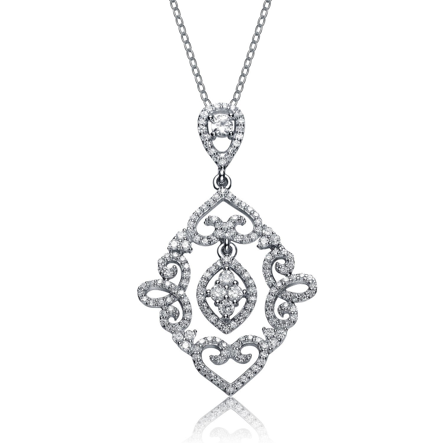 Sterling Silver Lace Design Dangling Pendant