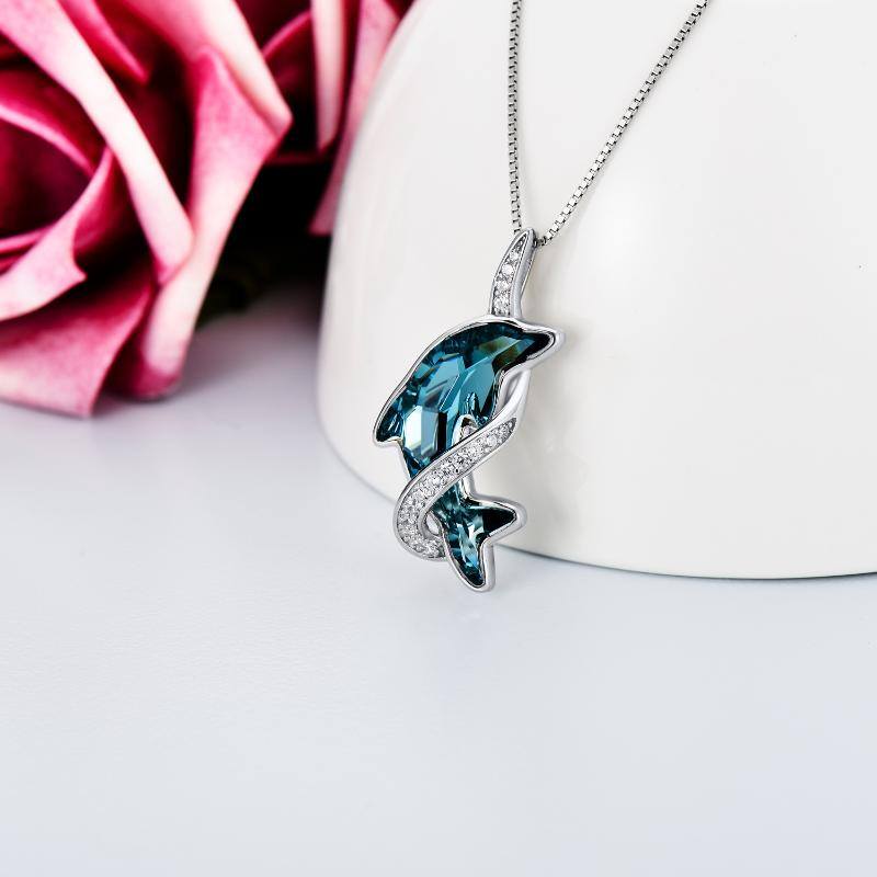 Sterling Silver Lake Blue Crystal Dolphin Pendant Necklace