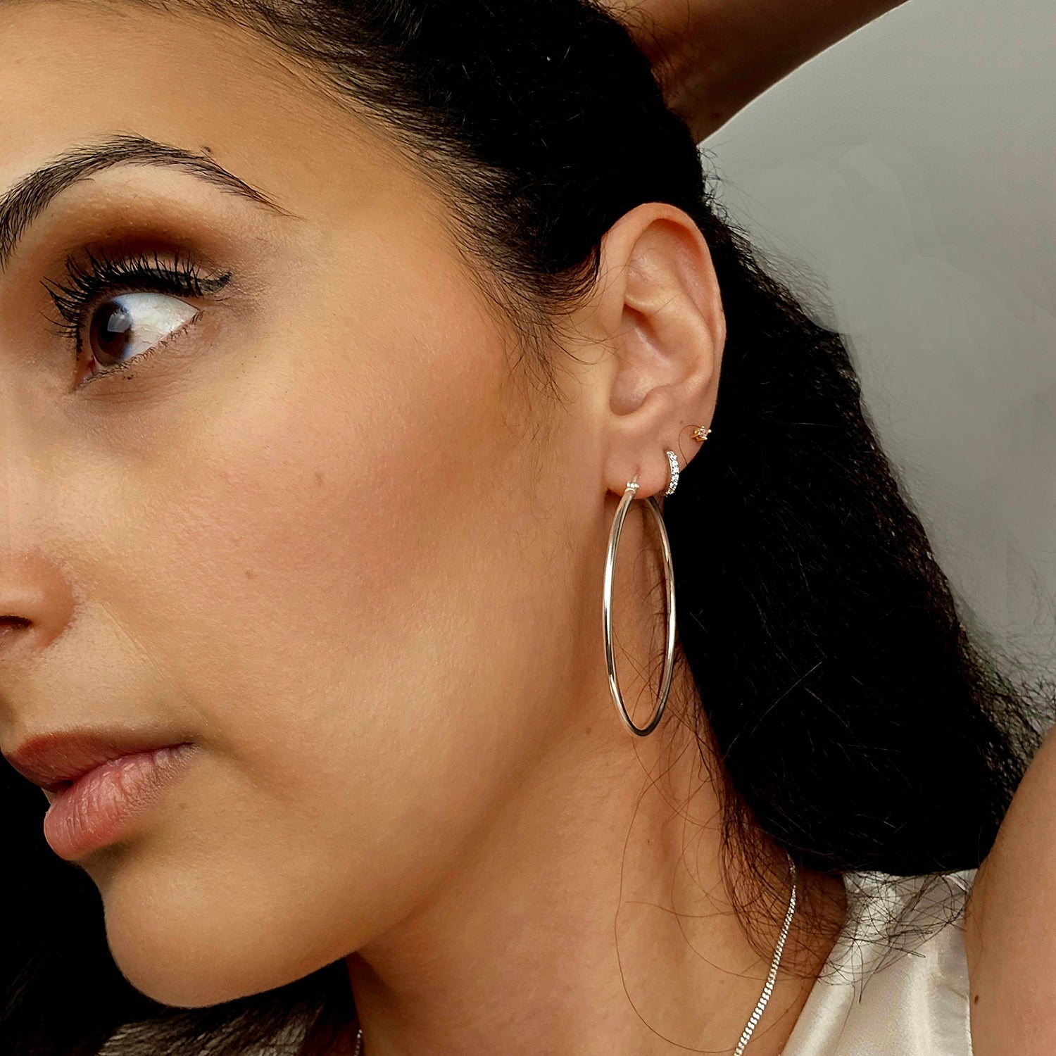 Sterling Silver Large Sleeper Creole-Hinged Hoop Earrings