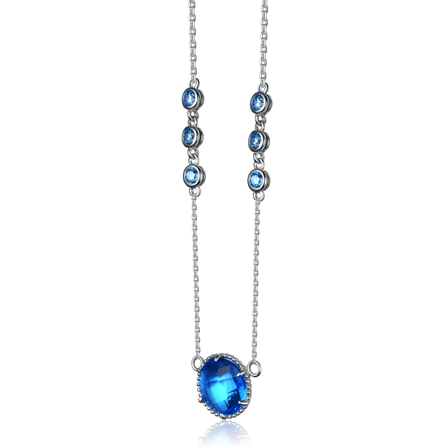 Sterling Silver Large Blue Cubic Zirconia Necklace