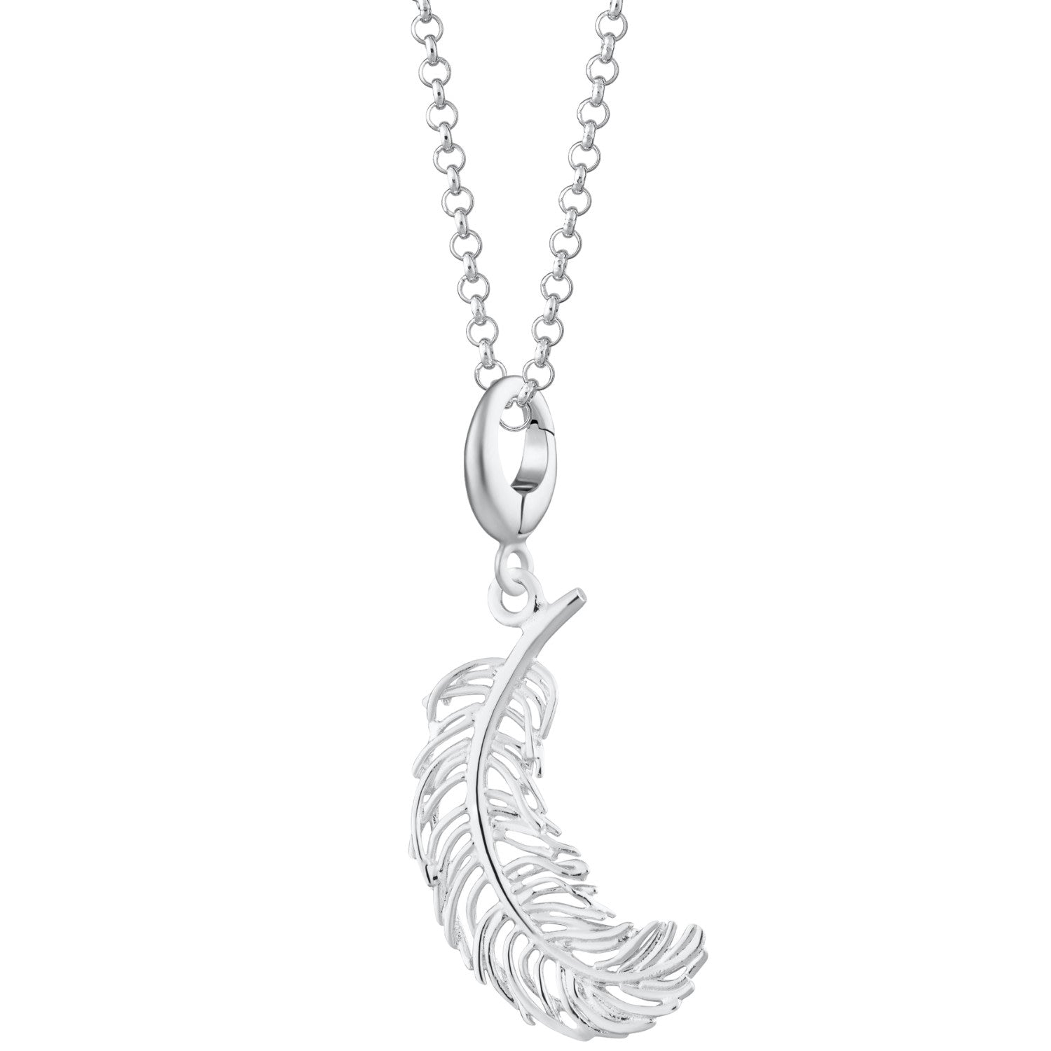 Sterling Silver Large Feather Charm Necklace