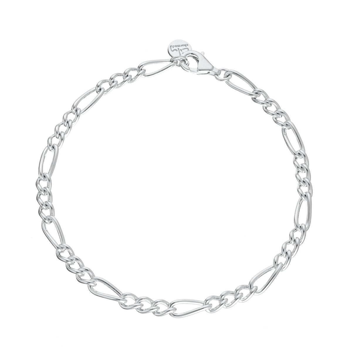Sterling Silver Large Linked Figaro Charm Bracelet