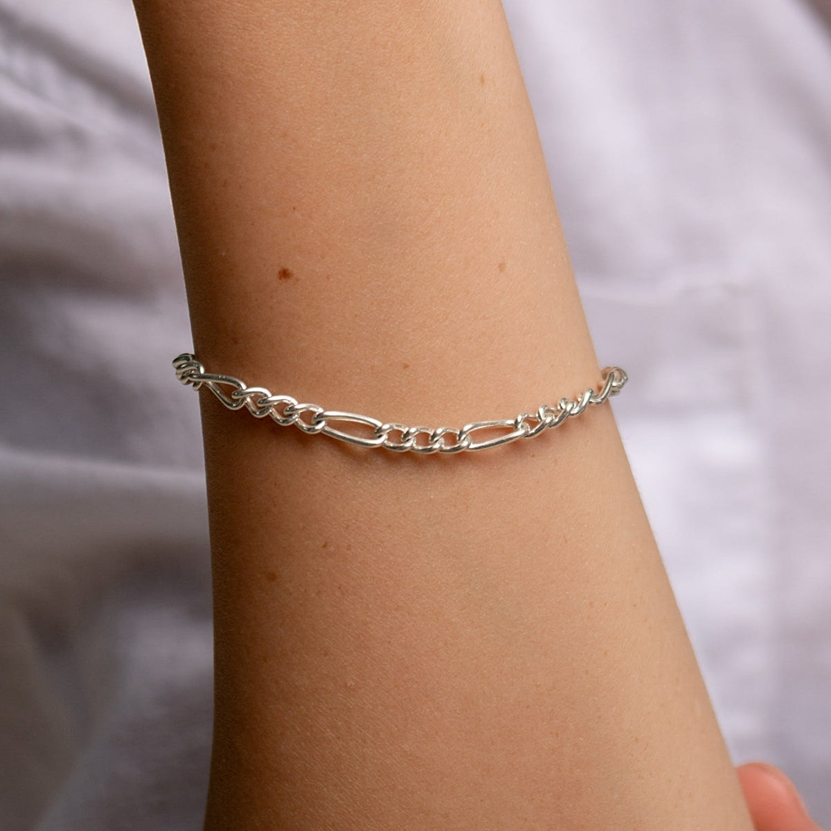 Sterling Silver Large Linked Figaro Charm Bracelet