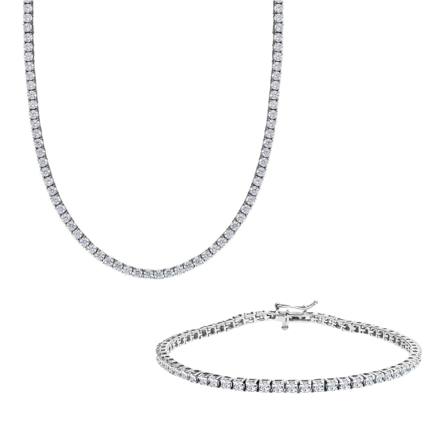 Sterling Silver Large Tennis Necklace & Bracelet Set - 3Mm