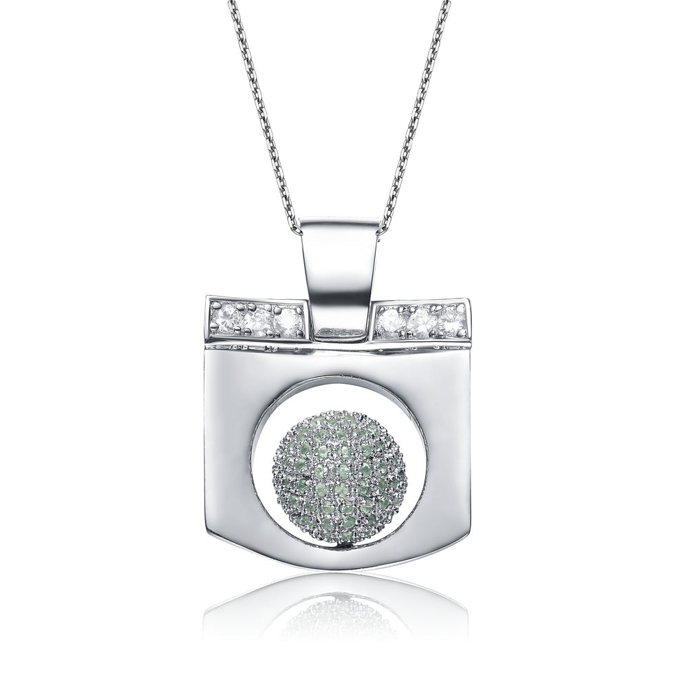 Sterling Silver Light Green Cubic Zirconia Sphere Necklace