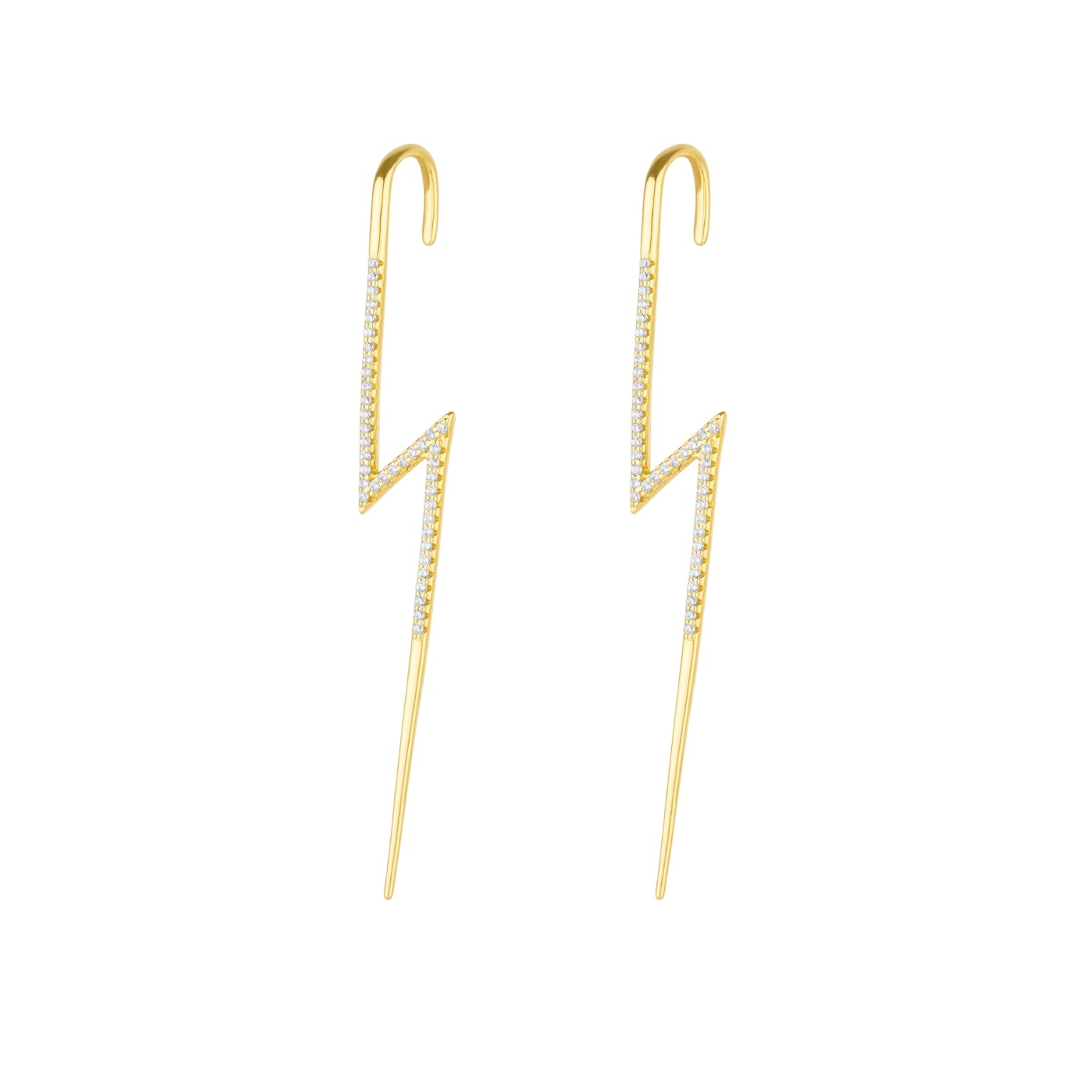 Sterling Silver Lightning Bolt Ear Crawler With Sparkling White Gemstones - Pair - Gold