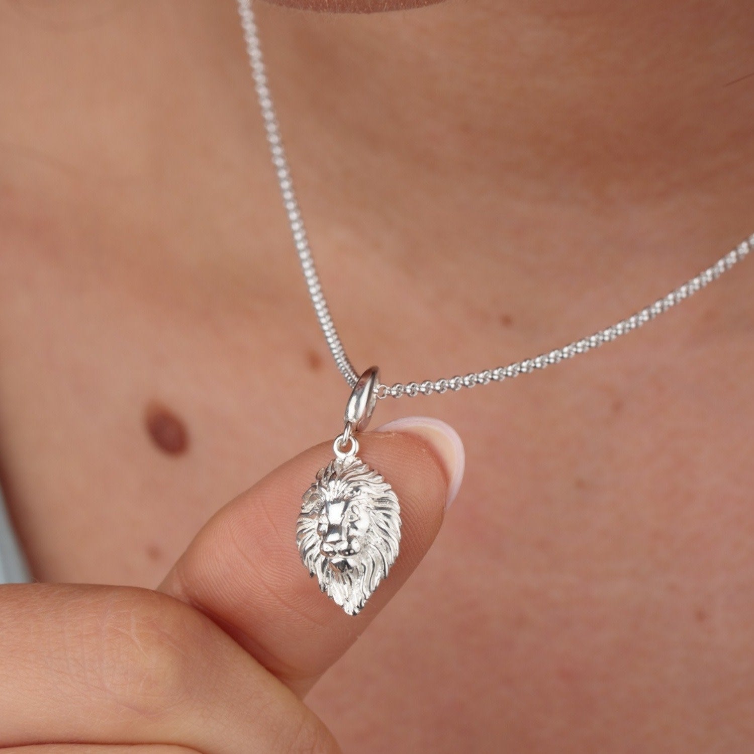 Sterling Silver Lion Head Zodiac Charm Necklace