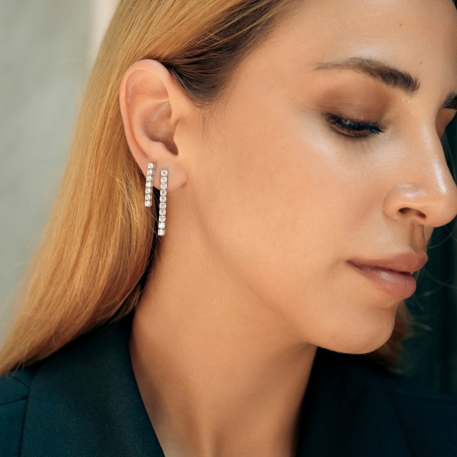 Sterling Silver Tennis Earring Long & Short - Pair