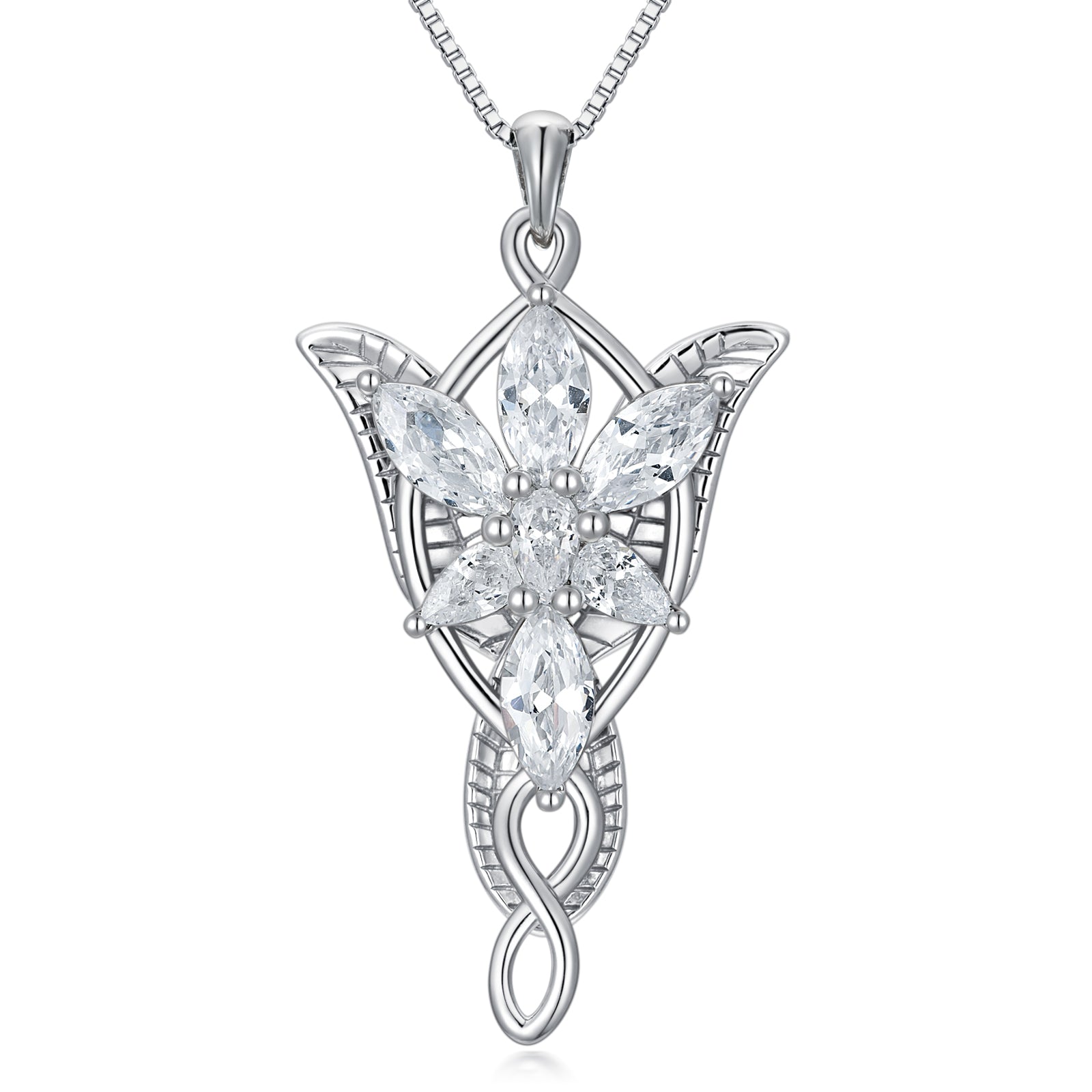 Sterling Silver Cubic Zirconia Lord Ring Arwen's Evenstar Pendant Necklace