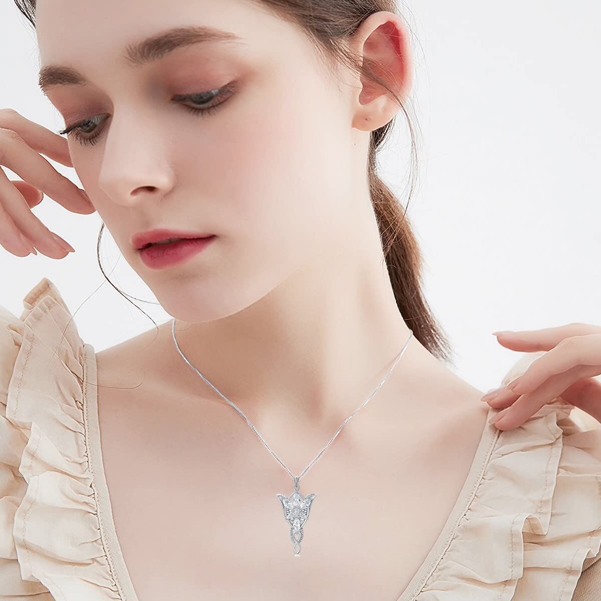Sterling Silver Cubic Zirconia Lord Ring Arwen's Evenstar Pendant Necklace