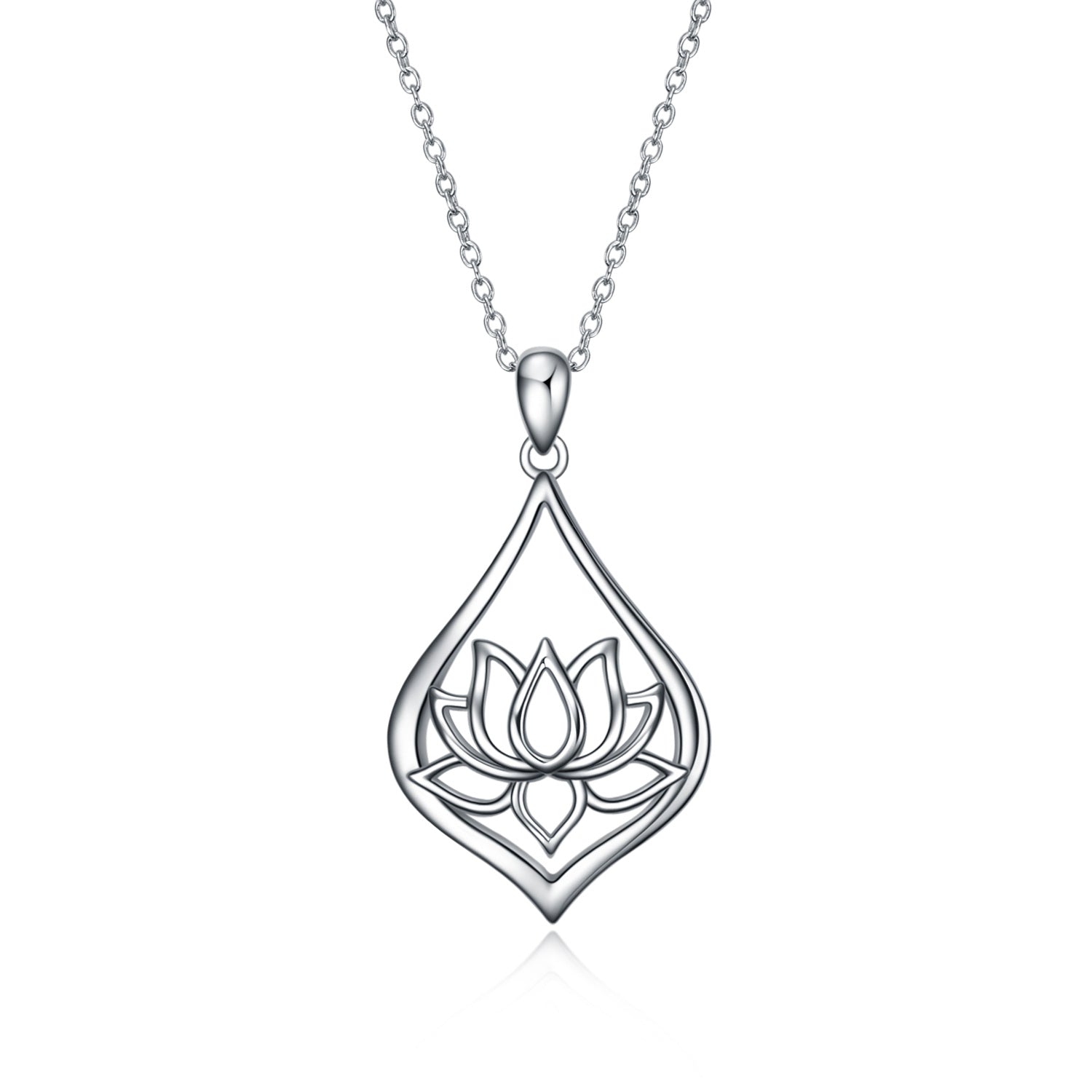 Sterling Silver Lotus & Drop Shape Pendant Necklace