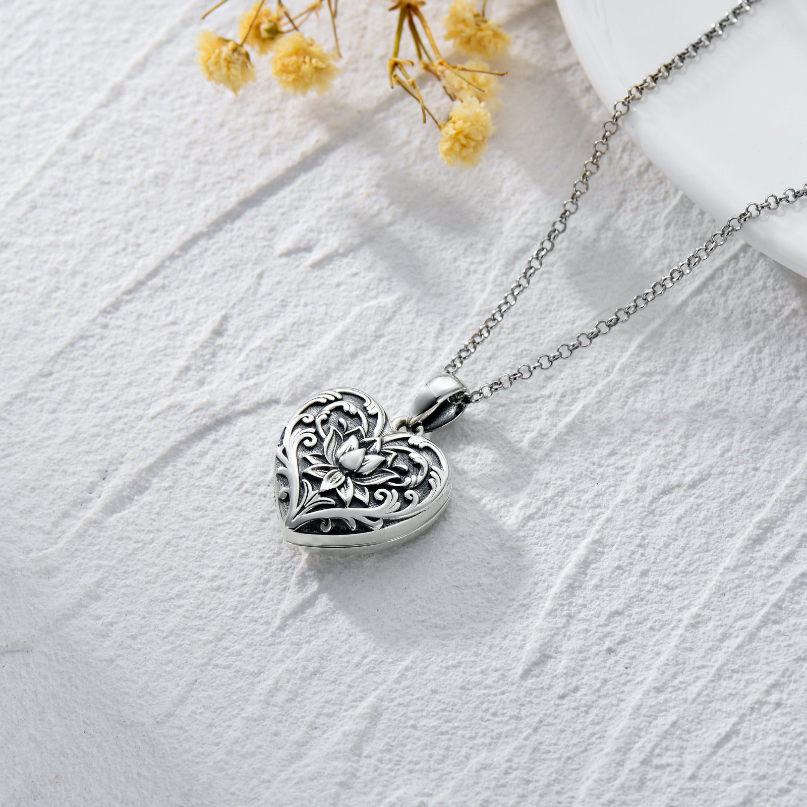 Sterling Silver Lotus Personalized Photo Locket Necklace