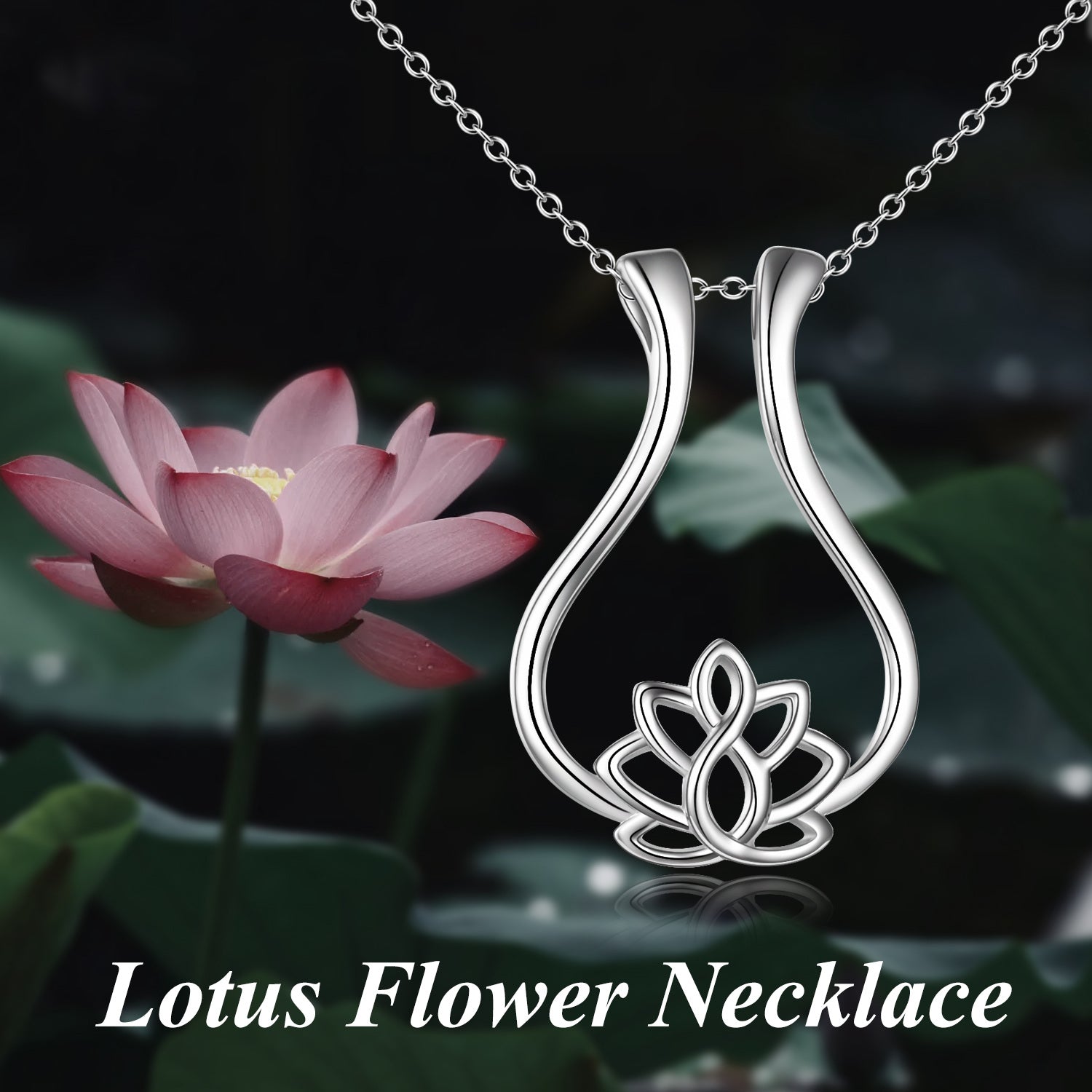 Sterling Silver Lotus & Ring Holder Pendant Necklace