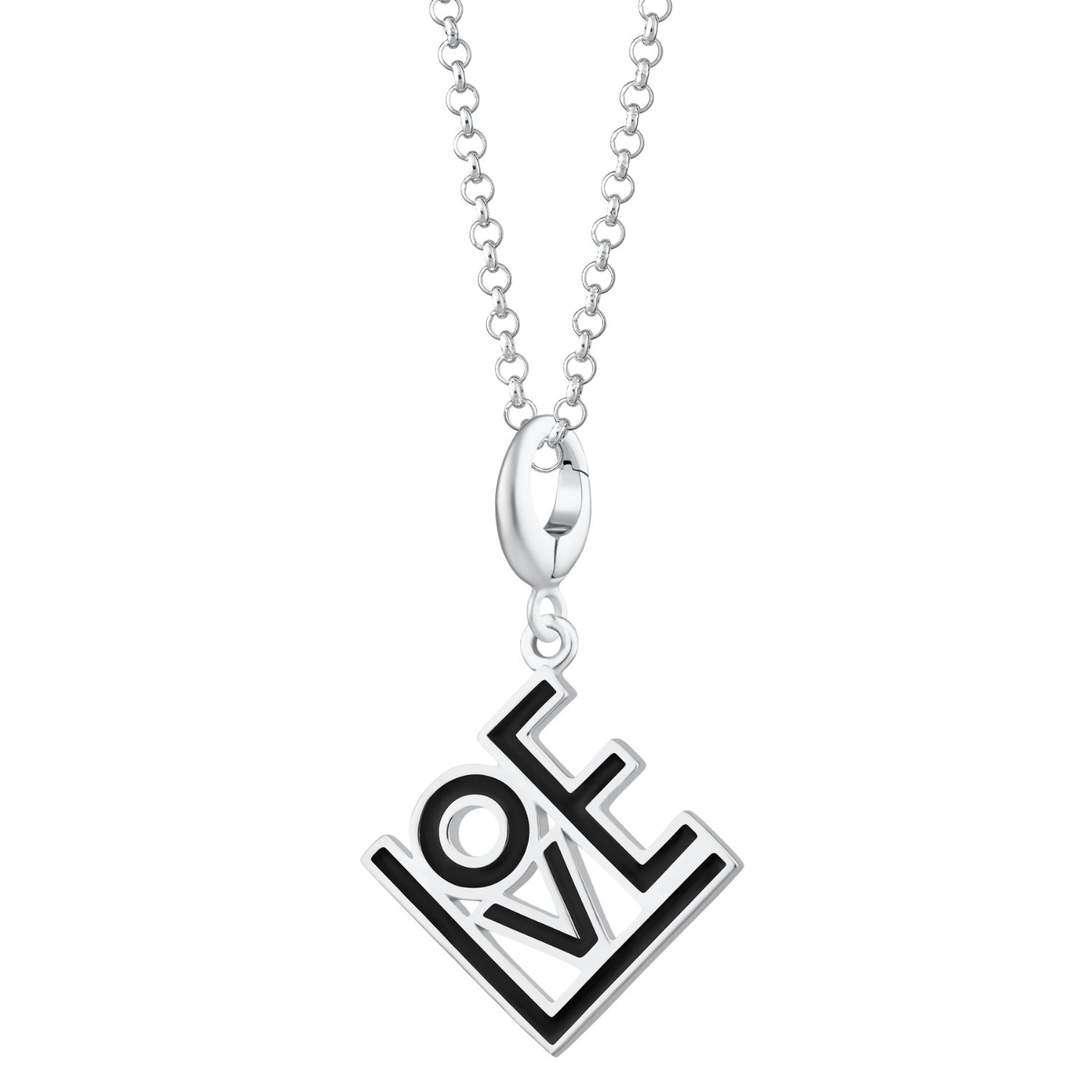 Sterling Silver Love Charm Necklace - Black Enamel