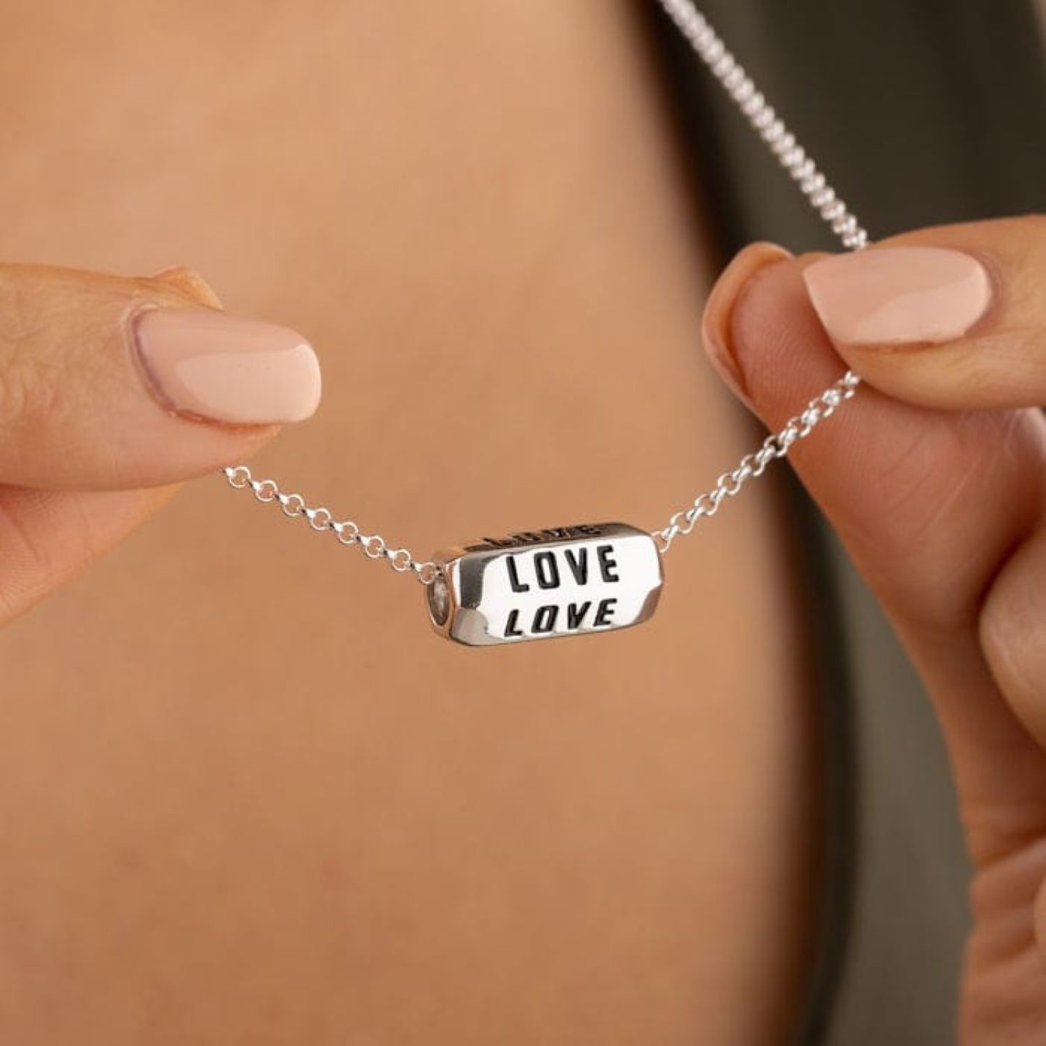 Sterling Silver Love Is All Around Necklace - Black Enamel