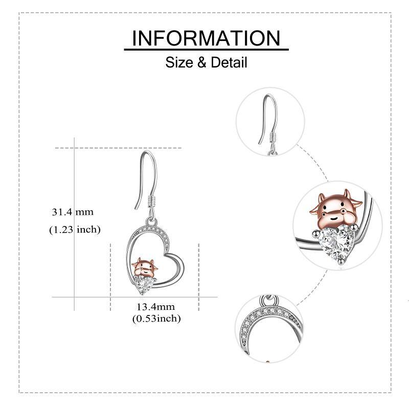 Sterling Silver Two-tone Heart Cow Drop Earrings