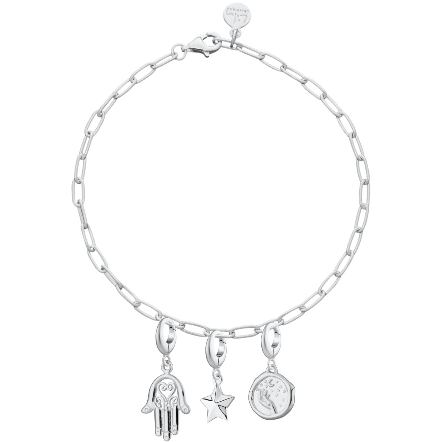 Sterling Silver Luck & Magic Oval Link Charm Bracelet