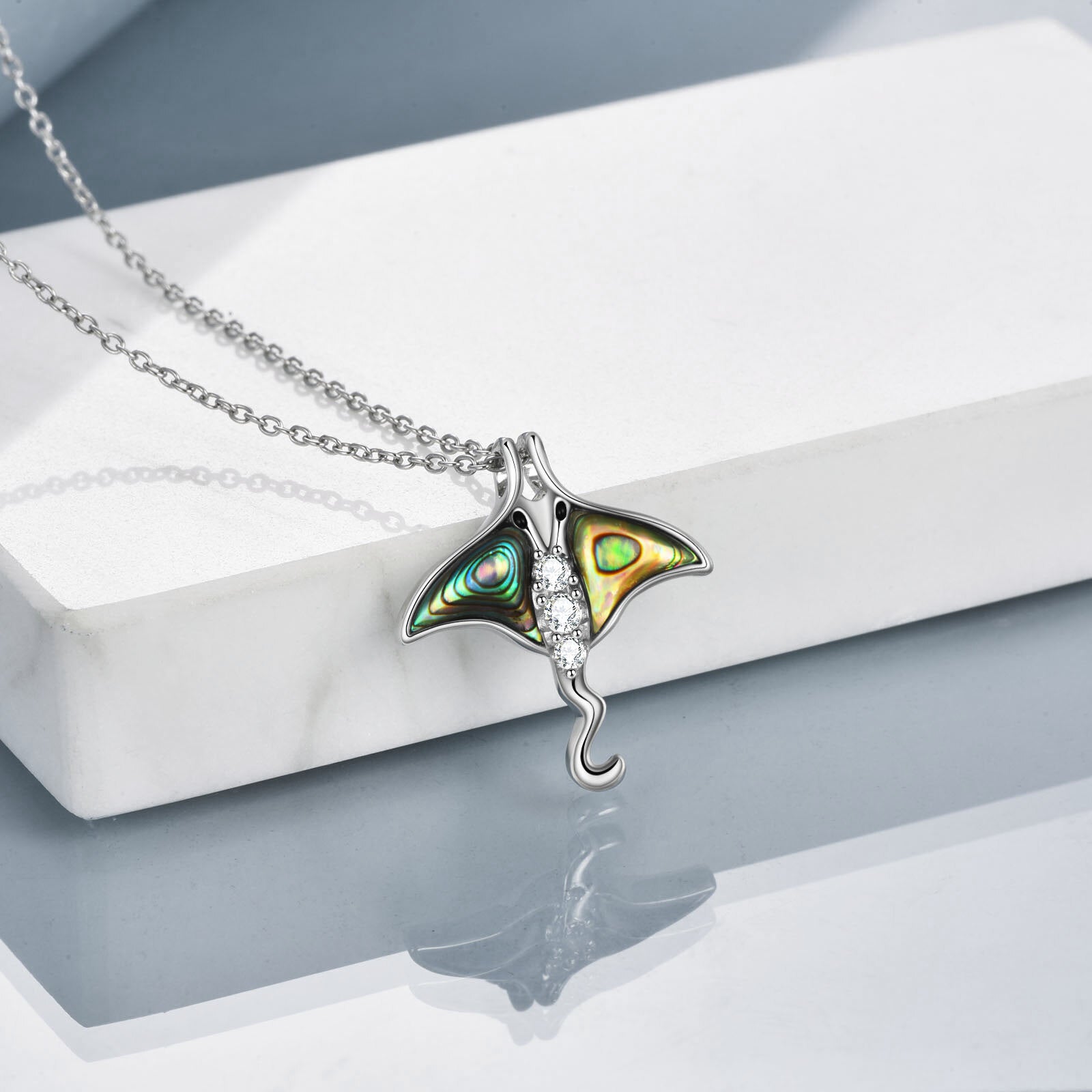 Sterling Silver Cubic Zirconia Manta Ray Pendant Necklace