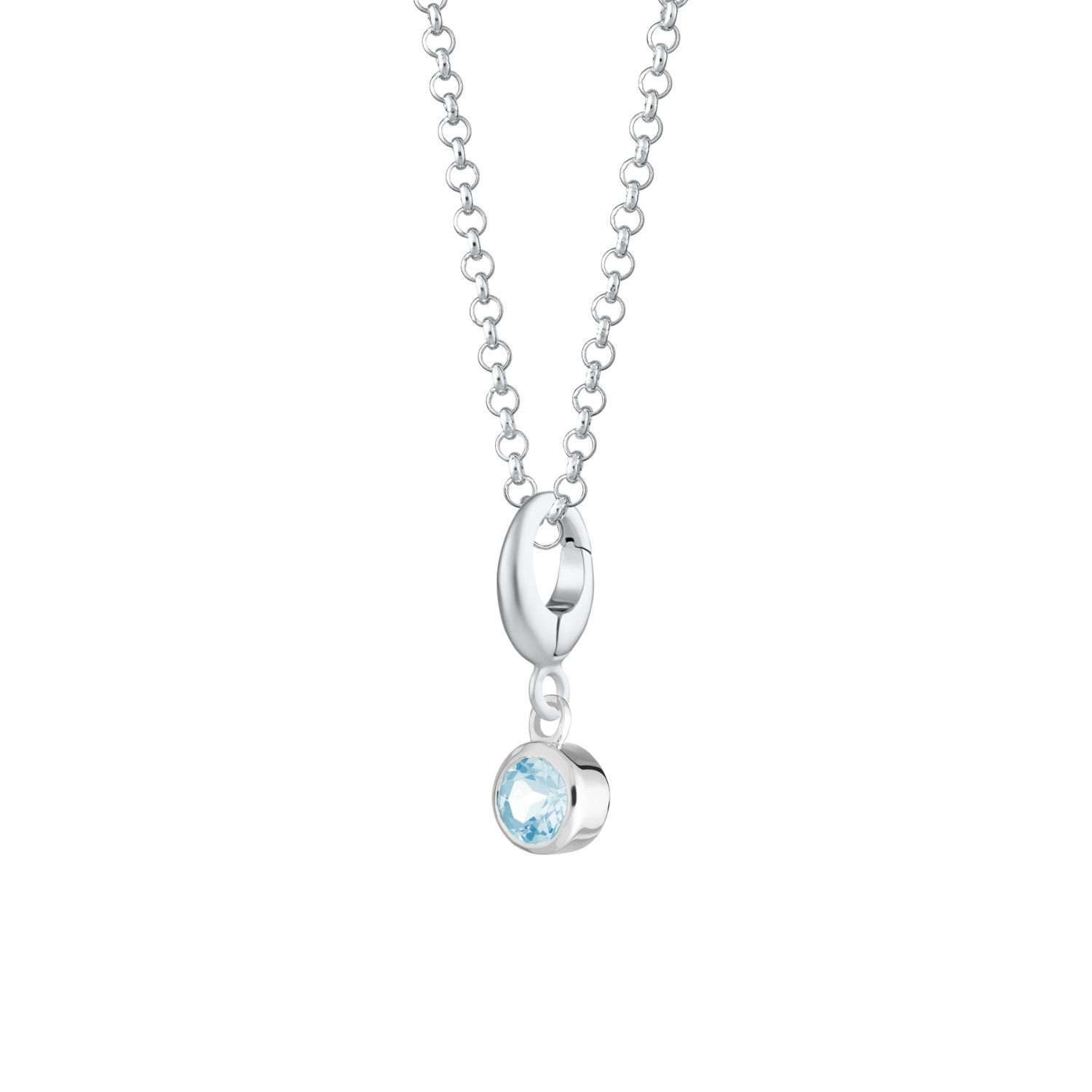Sterling Silver March Birthstone Charm Necklace - Aquamarine