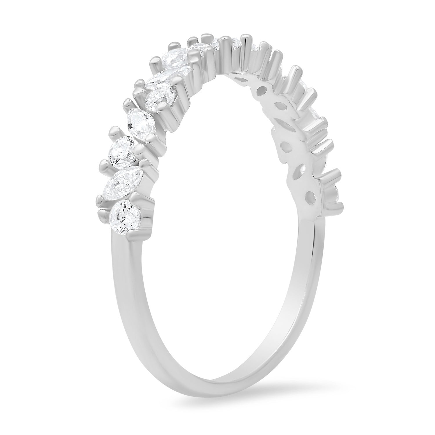 Petite Multi Cut Cz Band Ring In Sterling Silver