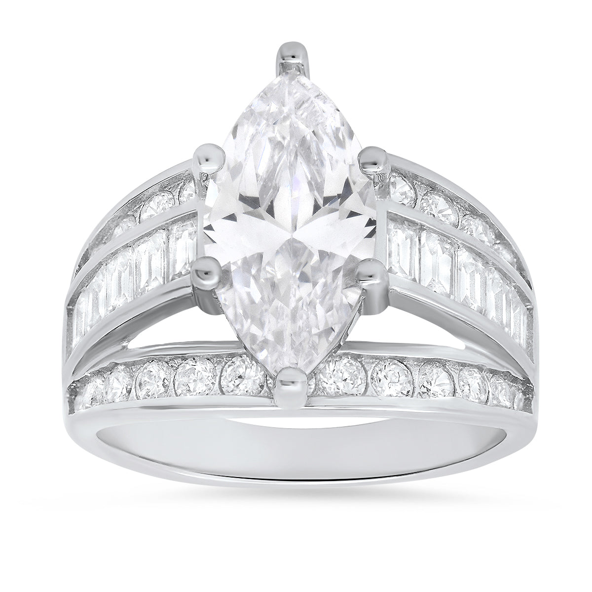 Marquise Cut Cz Cocktail Statement Ring In Sterling Silver