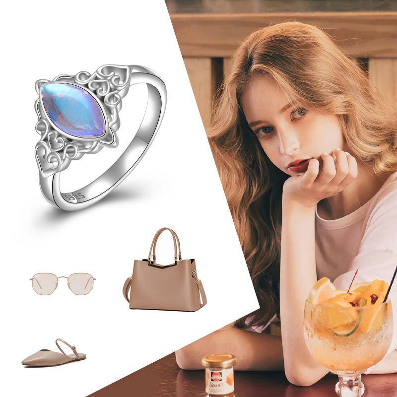 Sterling Silver Marquise Shaped Moonstone Celtic Knot Ring