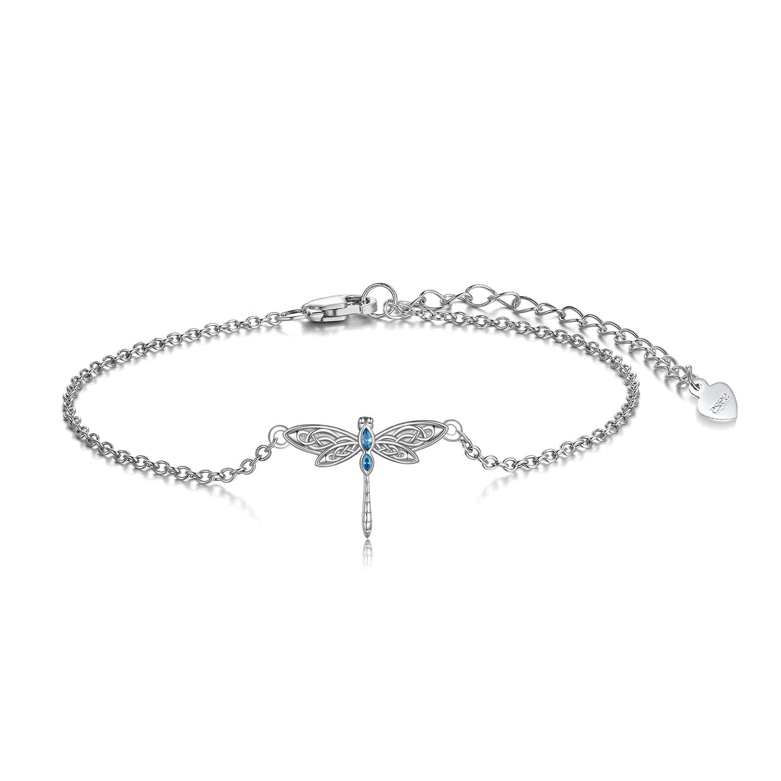 Sterling Silver Marquise Shaped Zircon Dragonfly Charm Bracelet