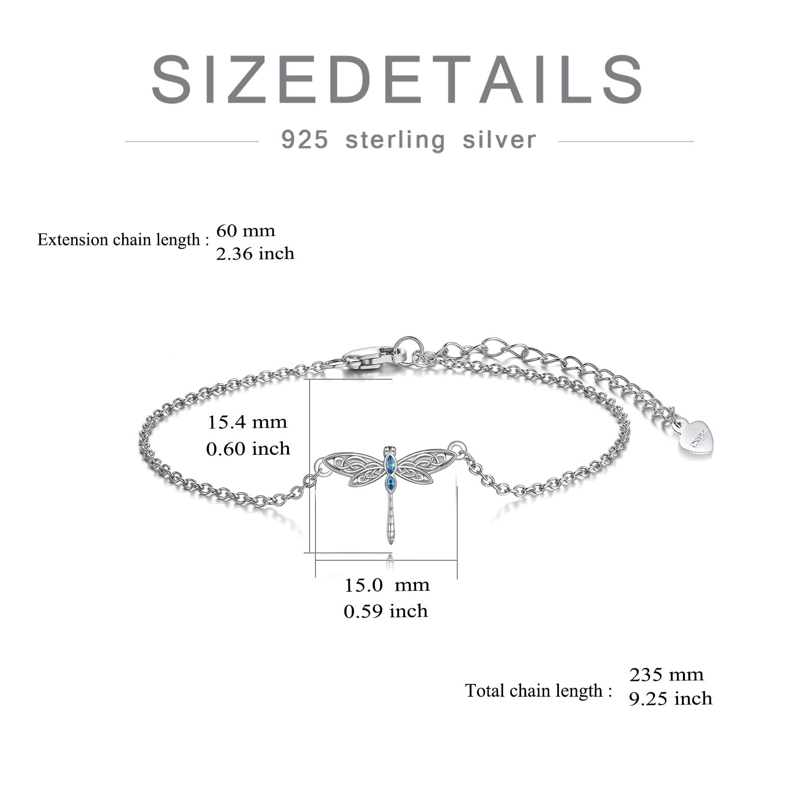 Sterling Silver Marquise Shaped Zircon Dragonfly Charm Bracelet