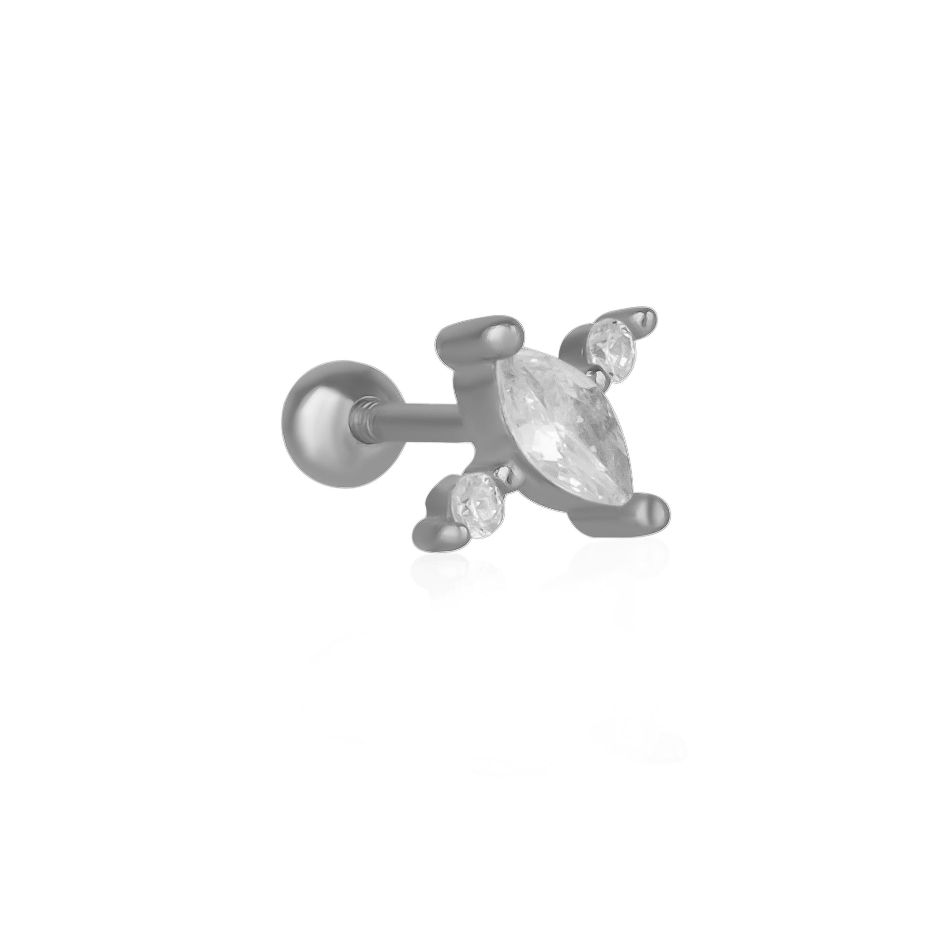 Sterling Silver Marquise Stud Piercing Single Earring