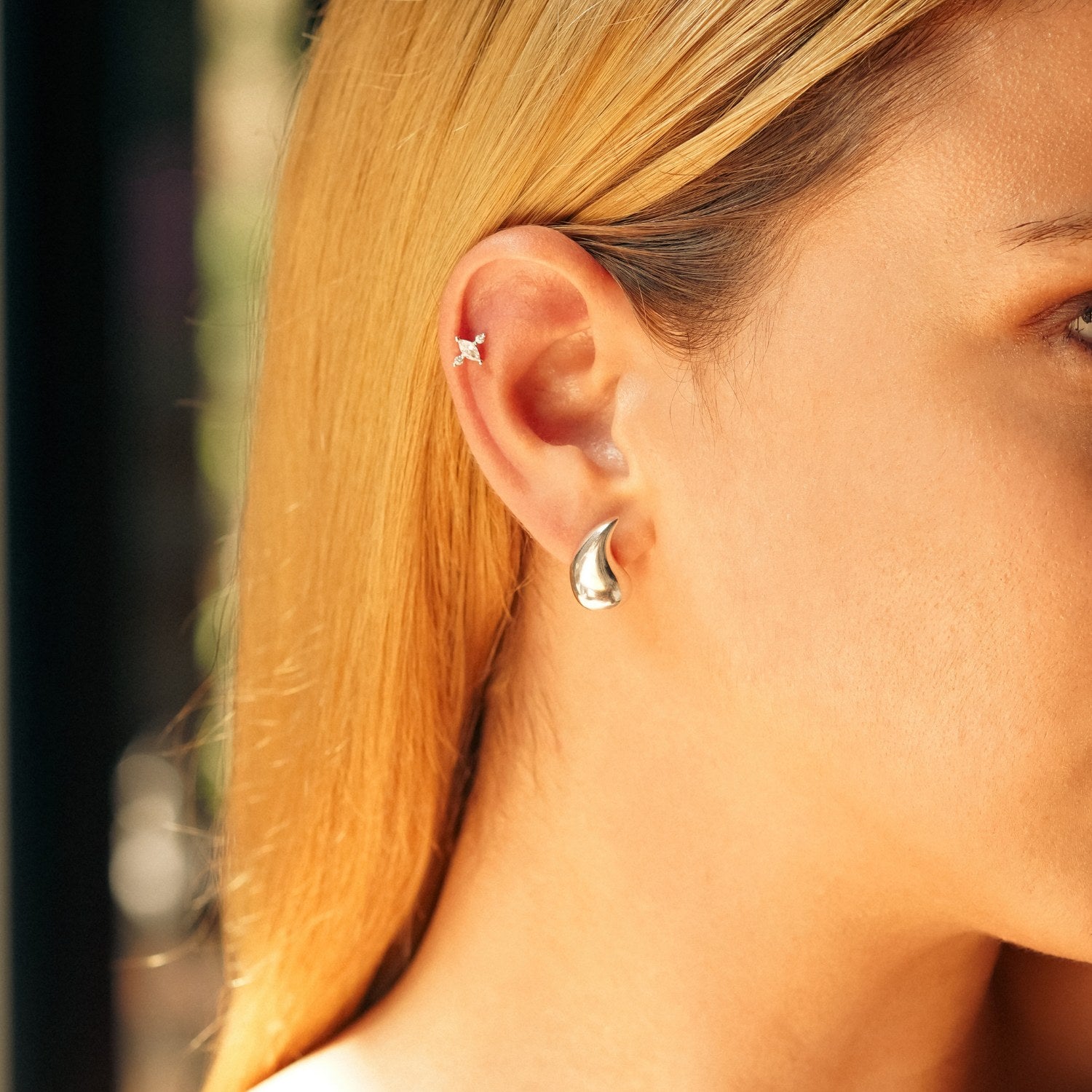 Sterling Silver Marquise Stud Piercing Single Earring