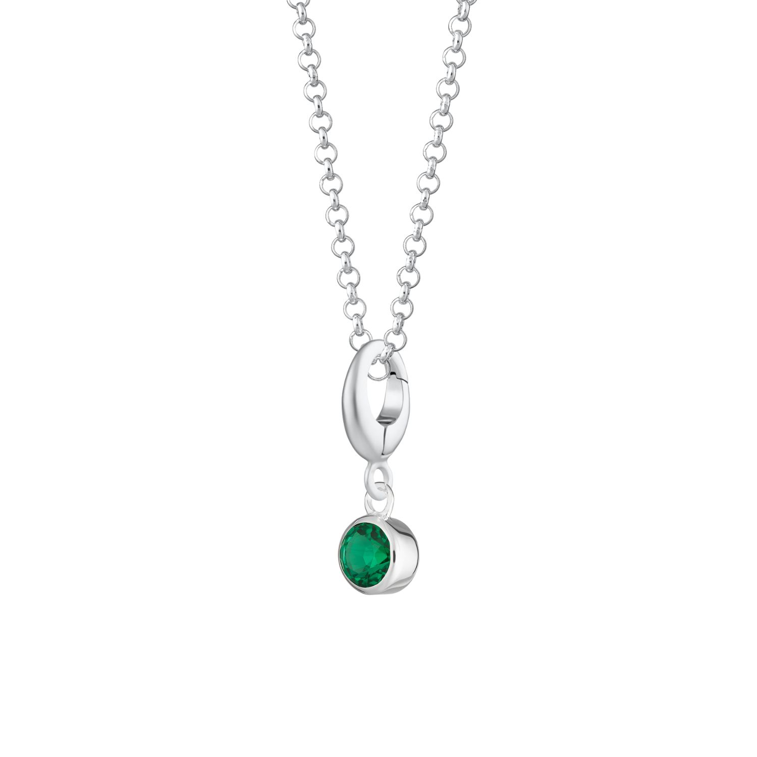Sterling Silver May Birthstone Charm Necklace - Emerald