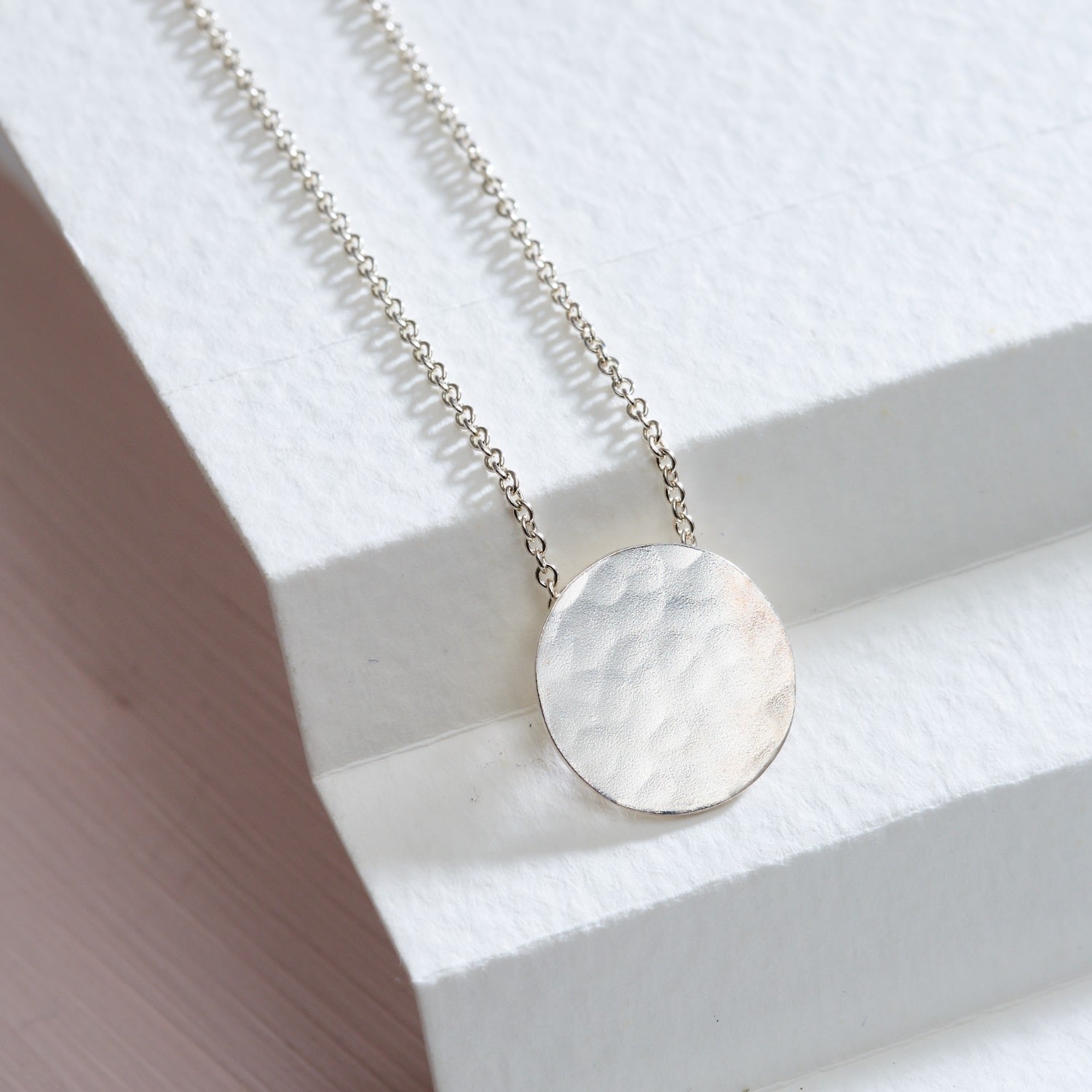 Sterling Silver Medium Hammered Disc Necklace