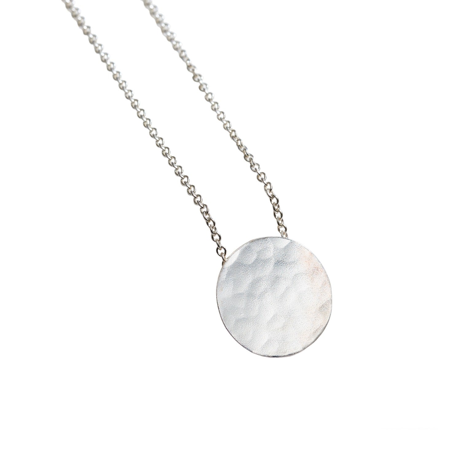Sterling Silver Medium Hammered Disc Necklace