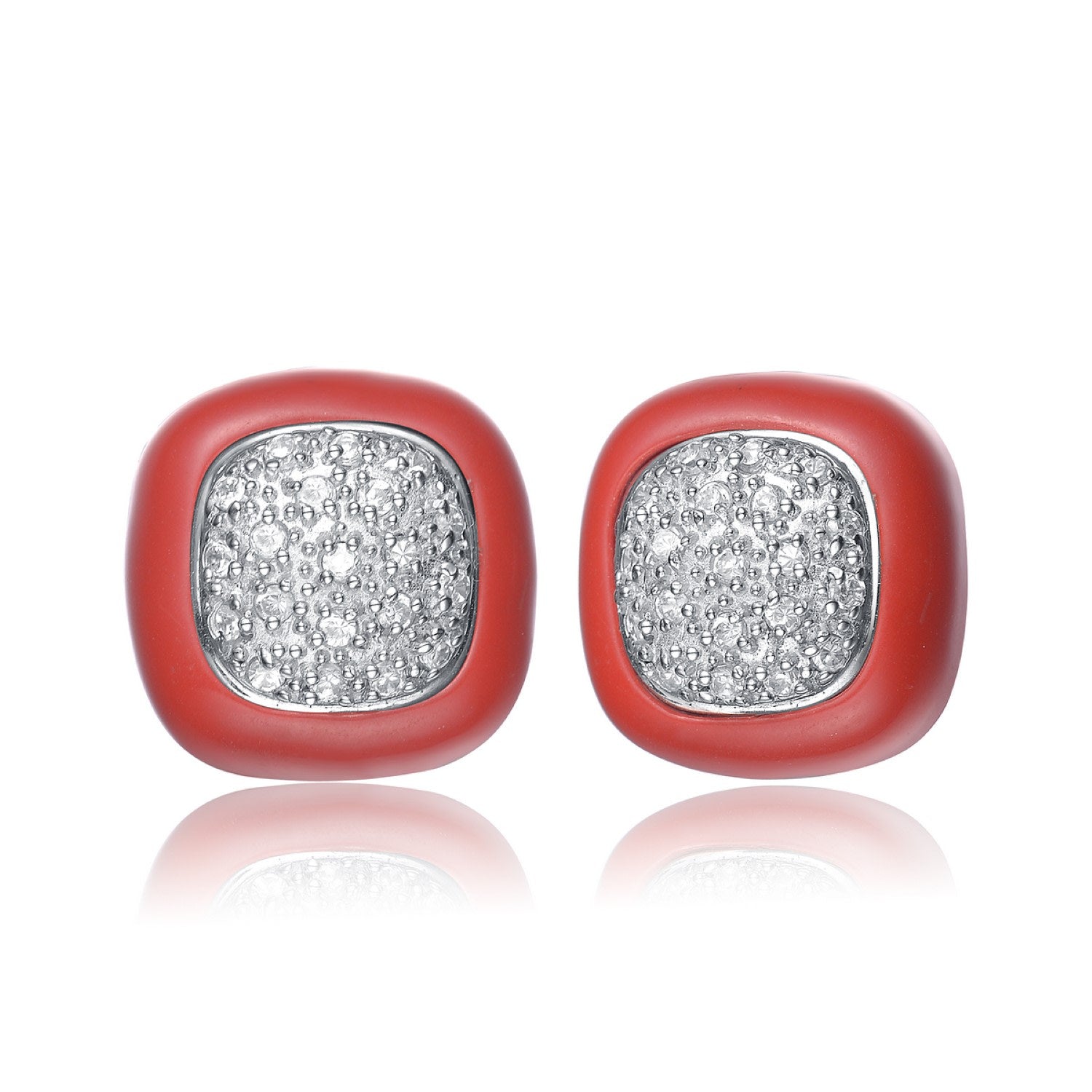 Sterling Silver Mini Clear Cubic Zirconia Cranberry Red Edge Earrings