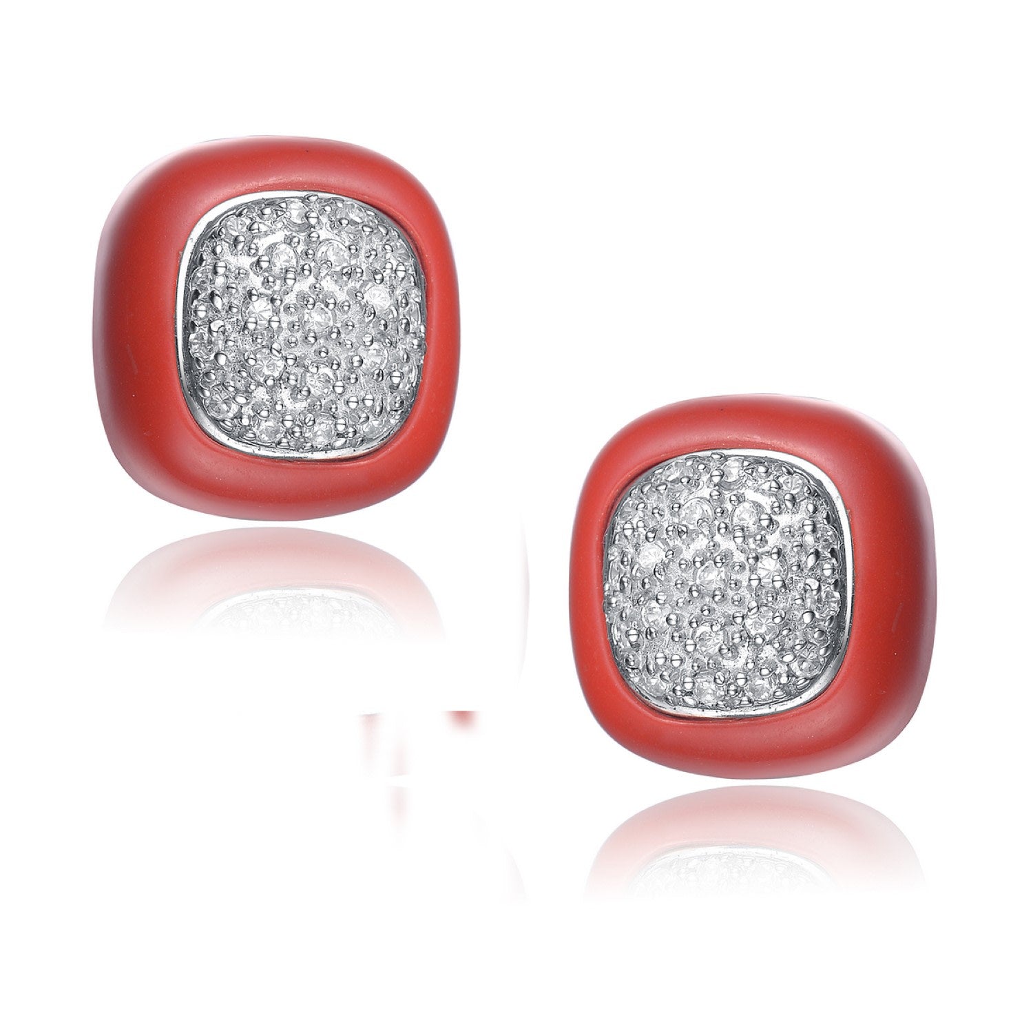 Sterling Silver Mini Clear Cubic Zirconia Cranberry Red Edge Earrings
