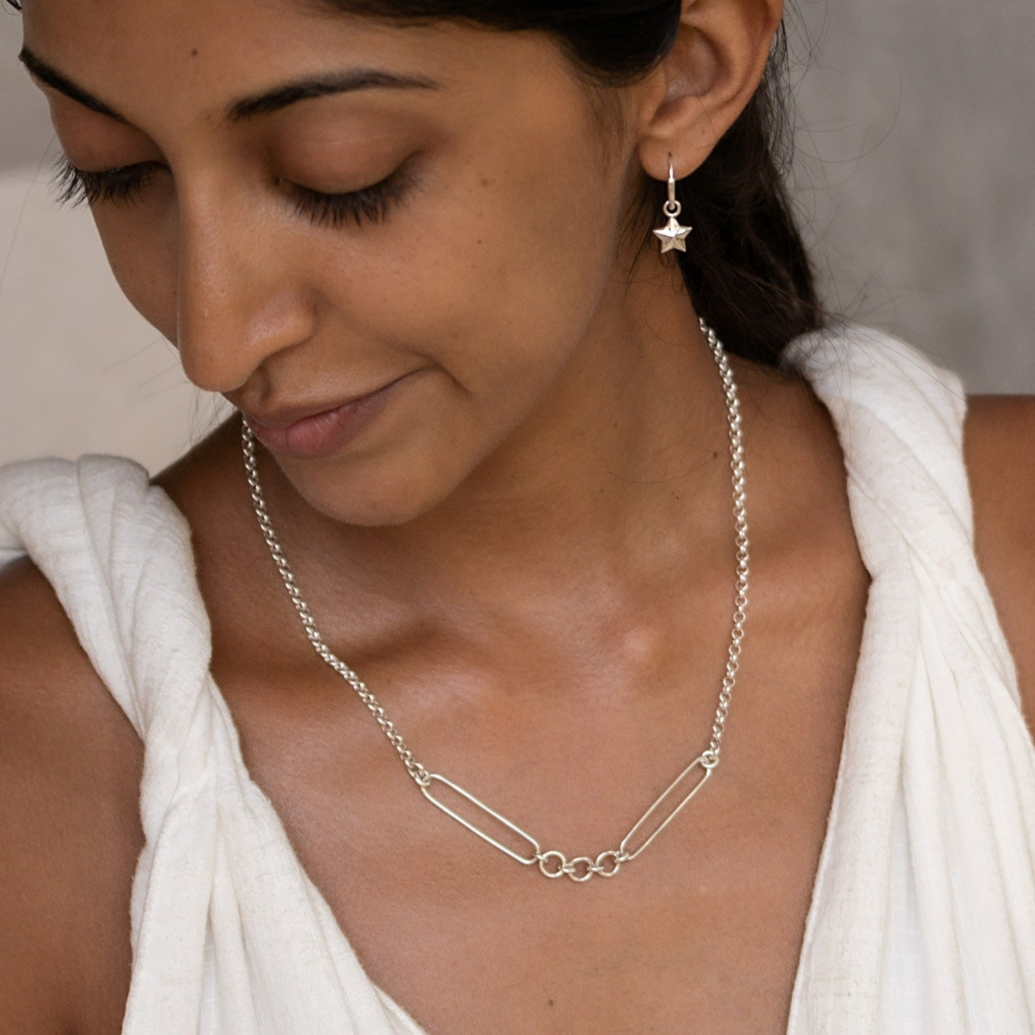 Sterling Silver Mixed Link Charm Collector Necklace