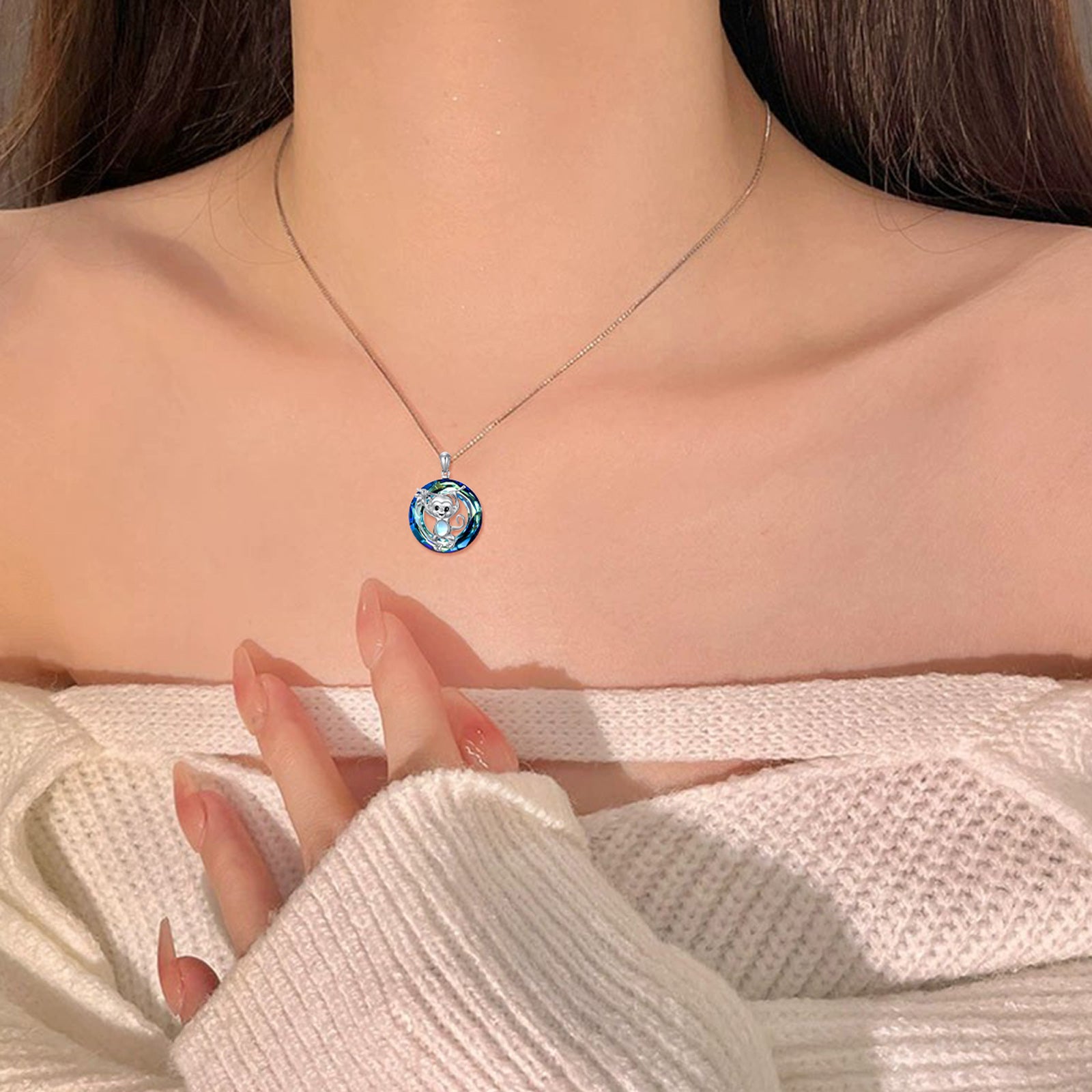 Sterling Silver Monkey Crystal Pendant Necklace