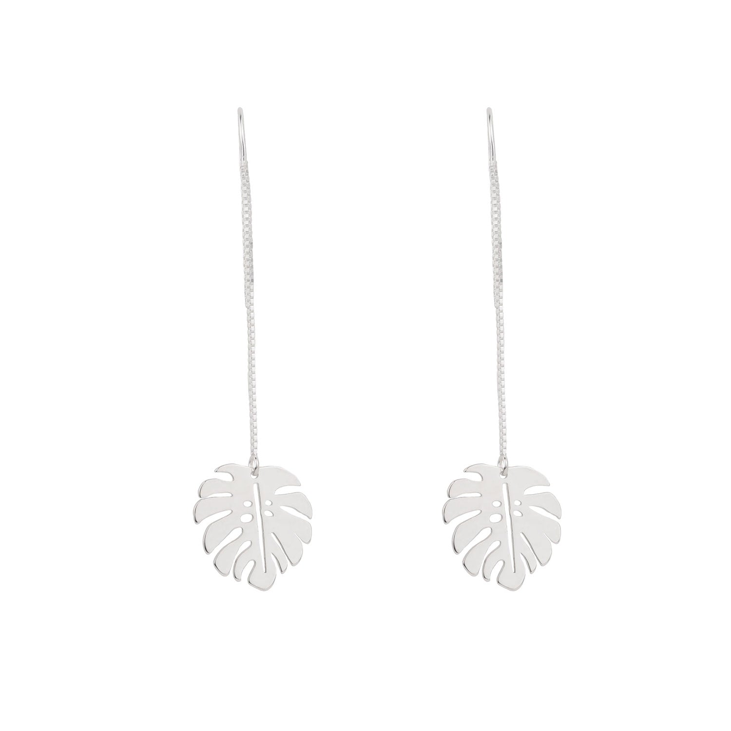 Sterling Silver Monstera Leaf Dangle Chain Earrings