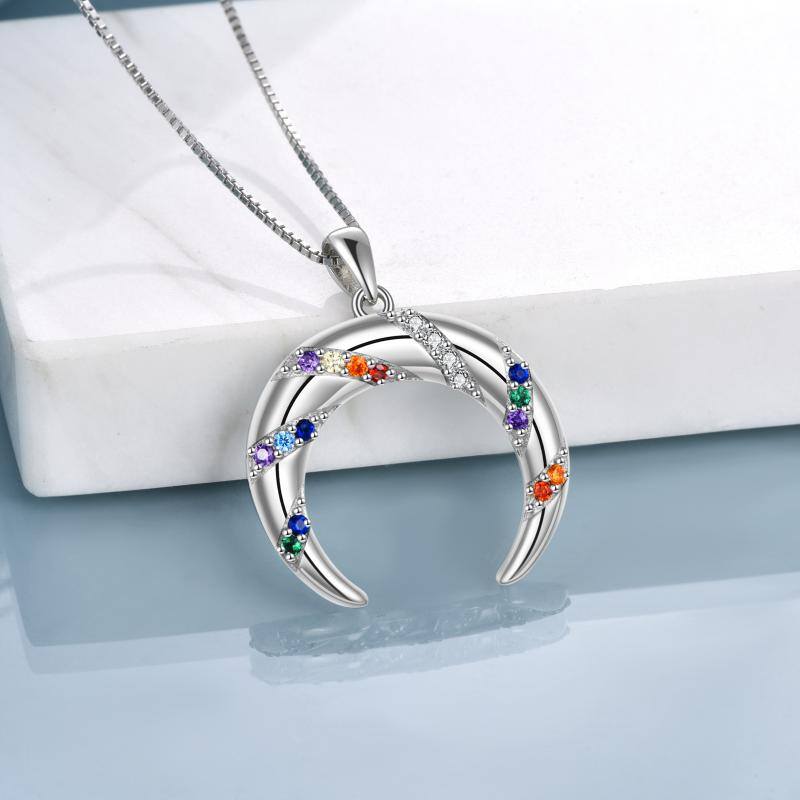 Sterling Silver Cubic Zirconia Moon Pendant Necklace