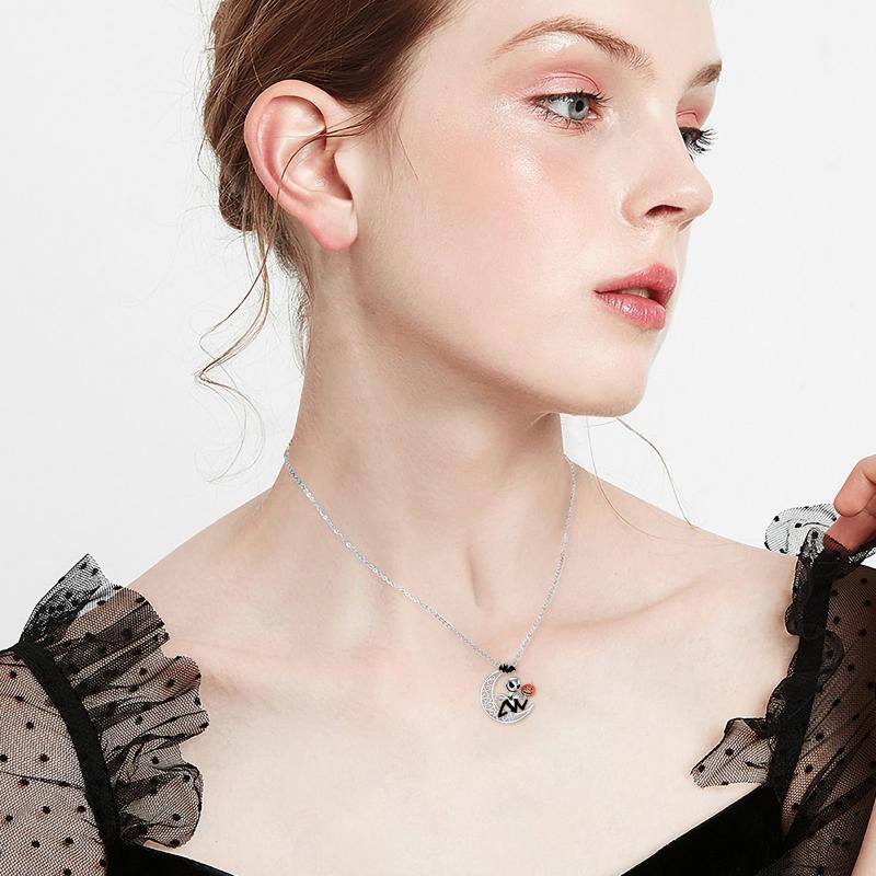 Sterling Silver Moon & Skull Pendant Necklace