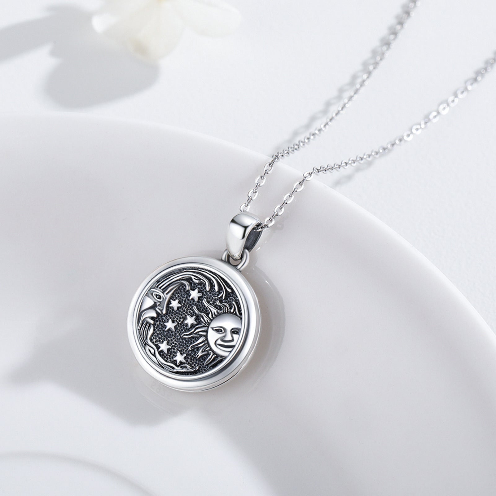 Sterling Silver Moon Star Sun Personalized Photo Locket Necklace