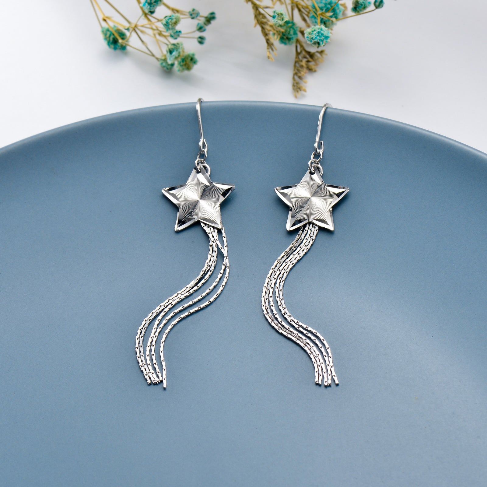 Sterling Silver Star Drop Earrings for Women
