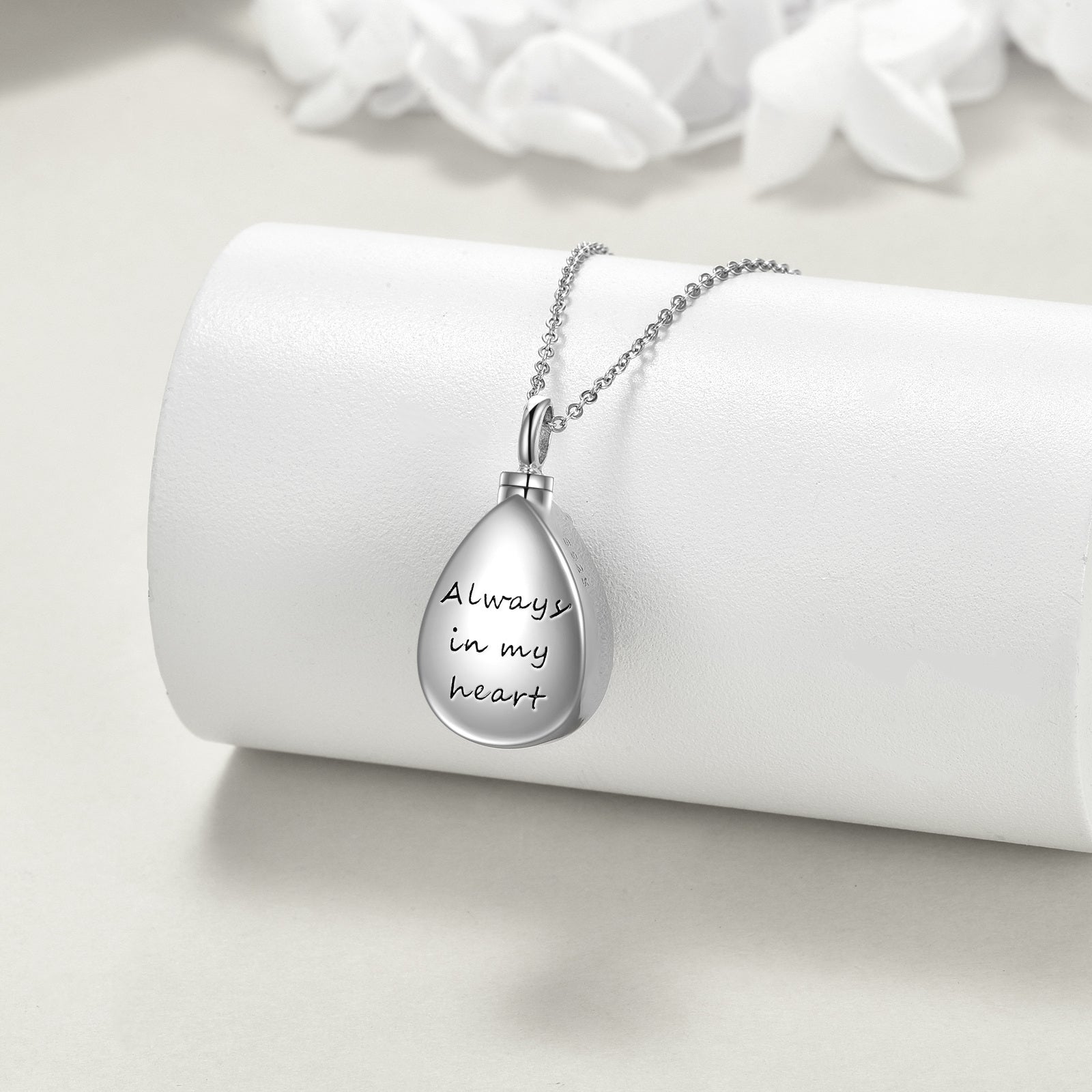 Sterling Silver Moonstone Butterfly & Drop Shape Urn Necklace for Ashes with Engraved Word