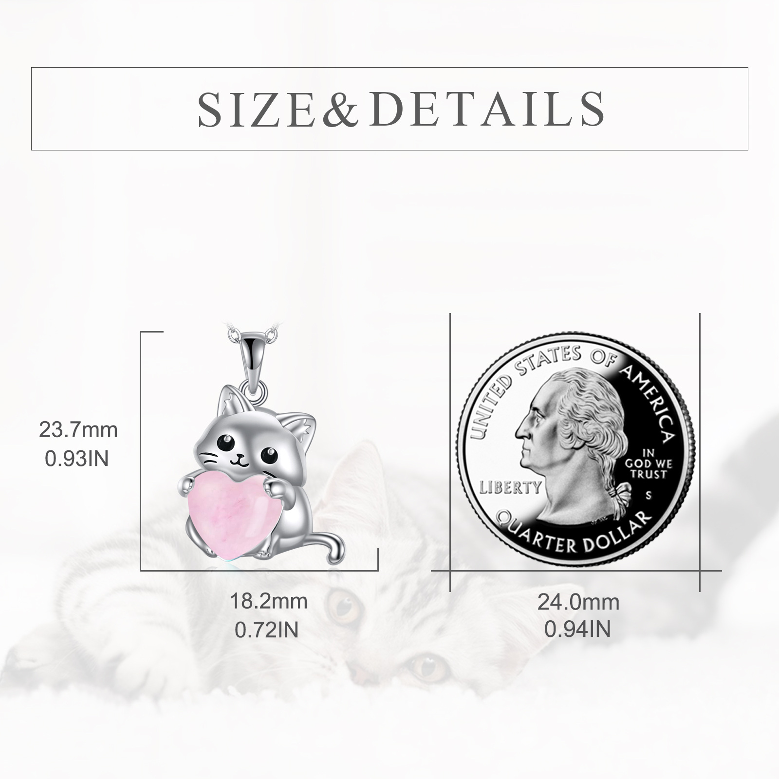 Sterling Silver Moonstone Cat & Heart Necklace for Women