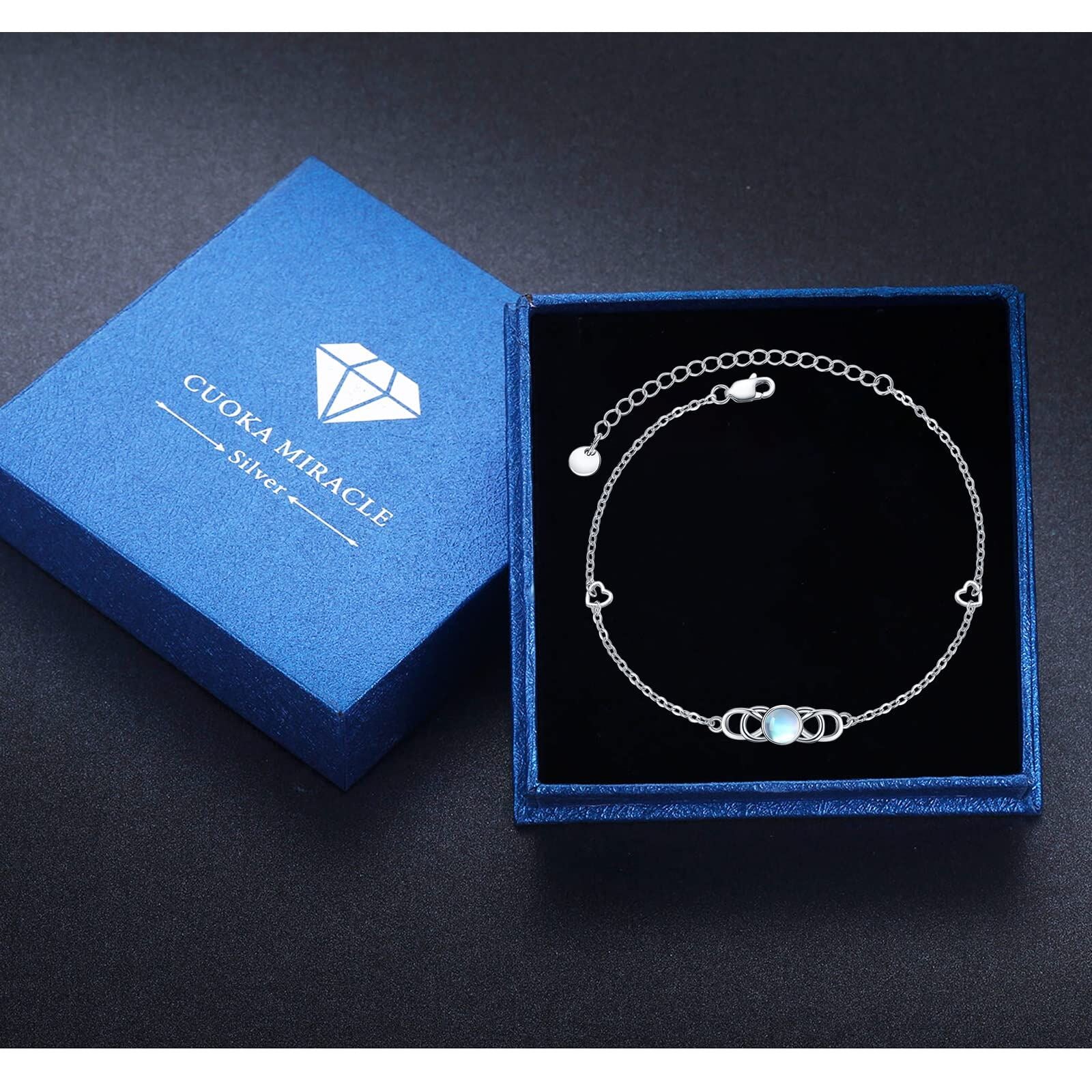 Sterling Silver Moonstone Celtic Knot & Heart Charm Bracelet