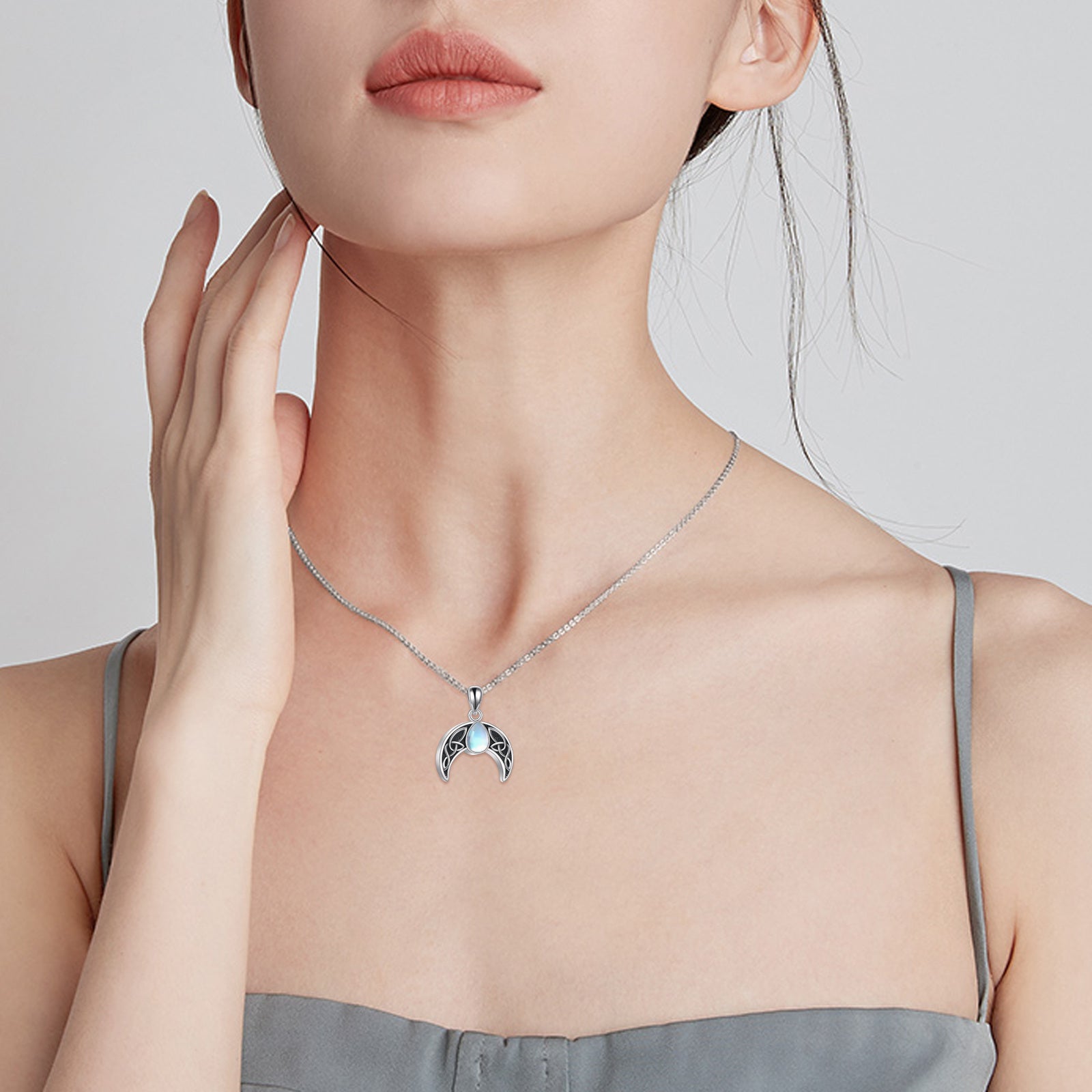 Sterling Silver Moonstone Celtic Knot & Moon Urn Necklace for Ashes for Women Men