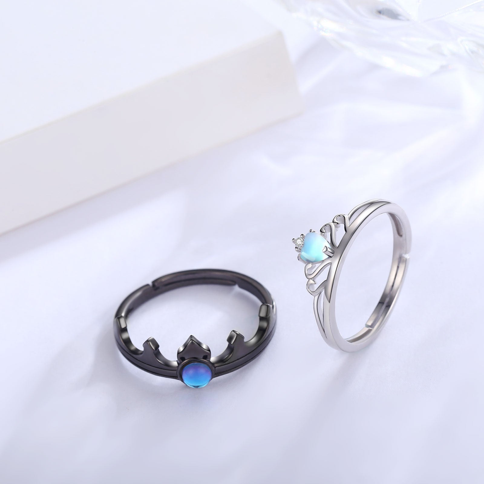 Sterling Silver Moonstone The Crown Couple Rings