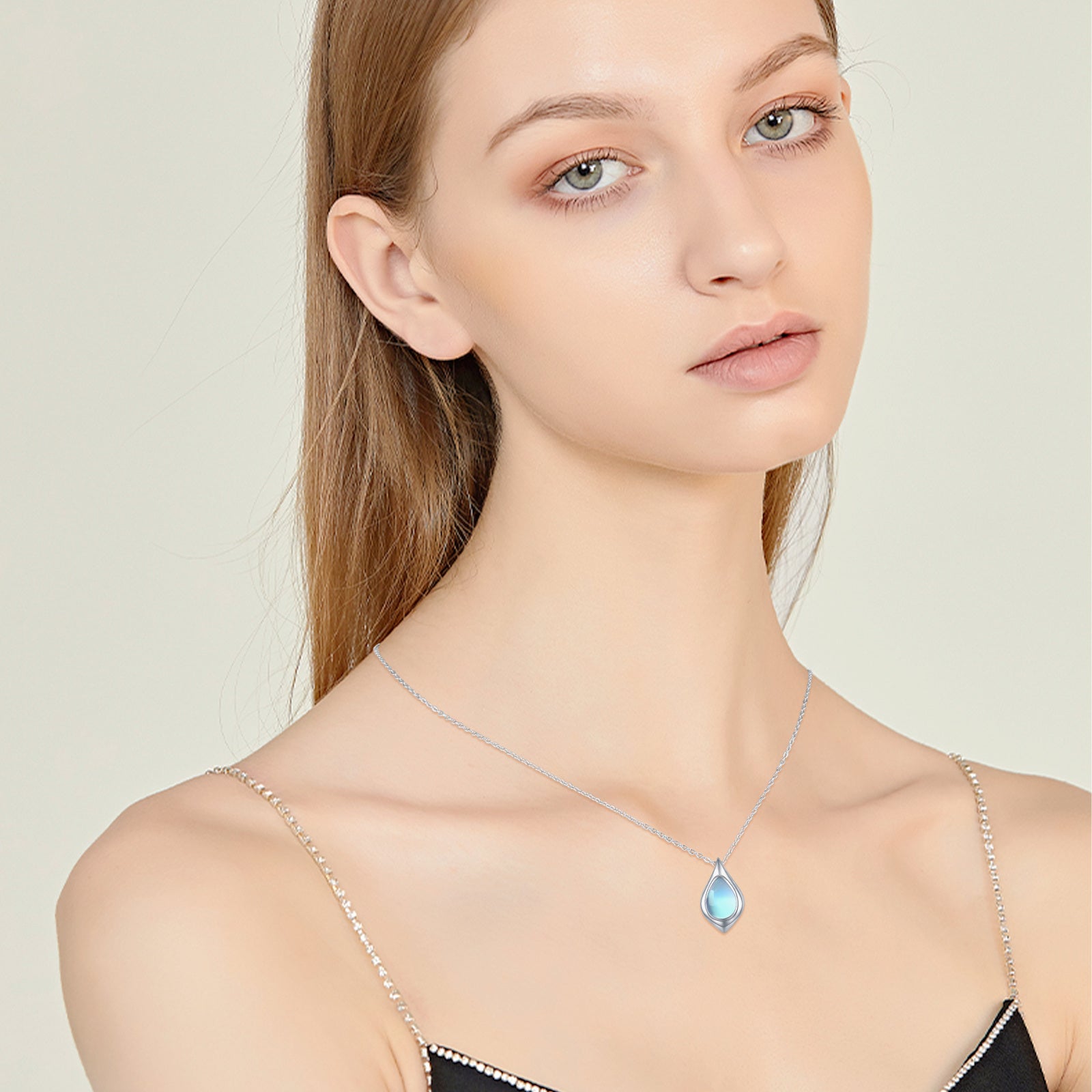 Sterling Silver Moonstone Drop Shape Pendant Necklace