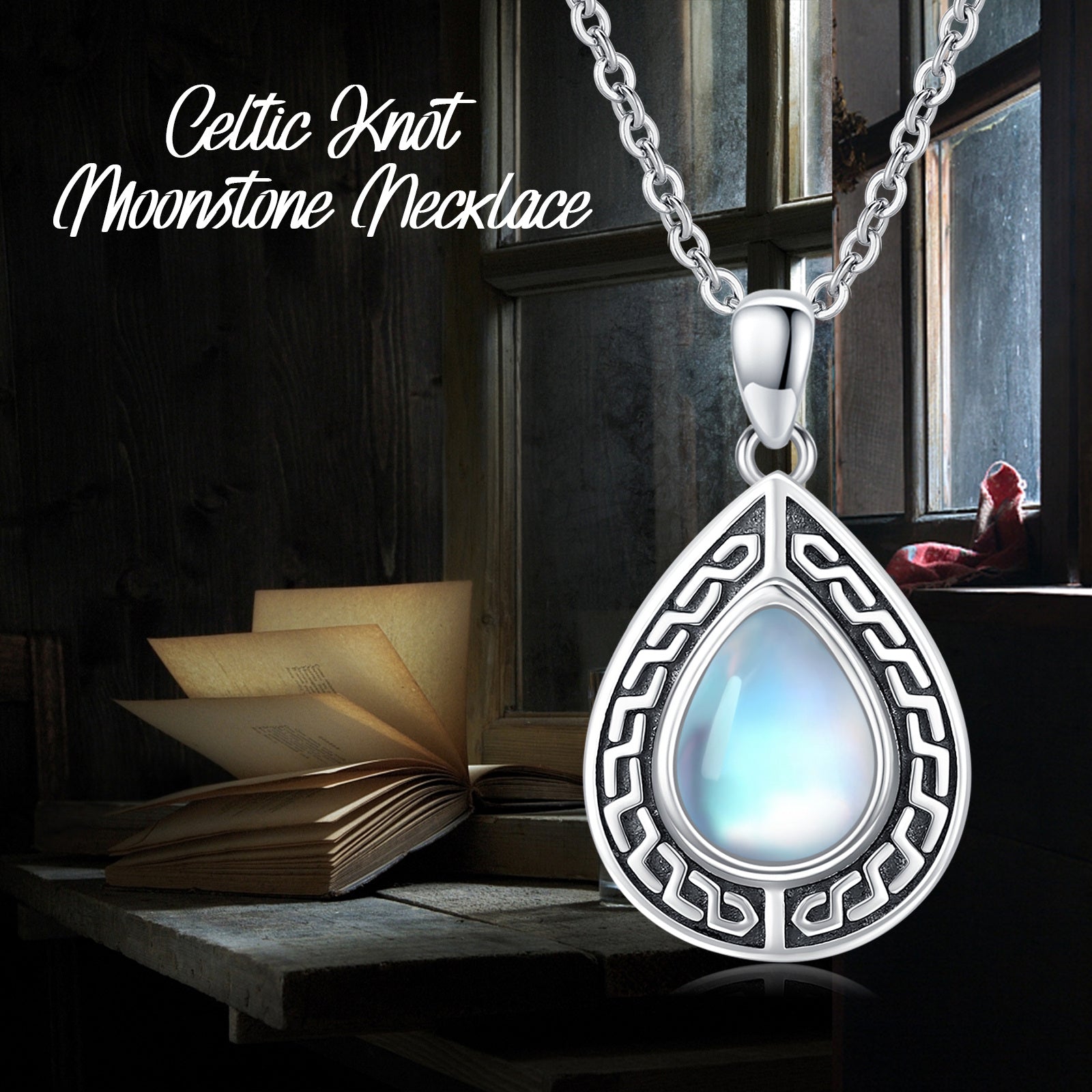 Sterling Silver Moonstone Drop Shape Urn Necklace for Ashes