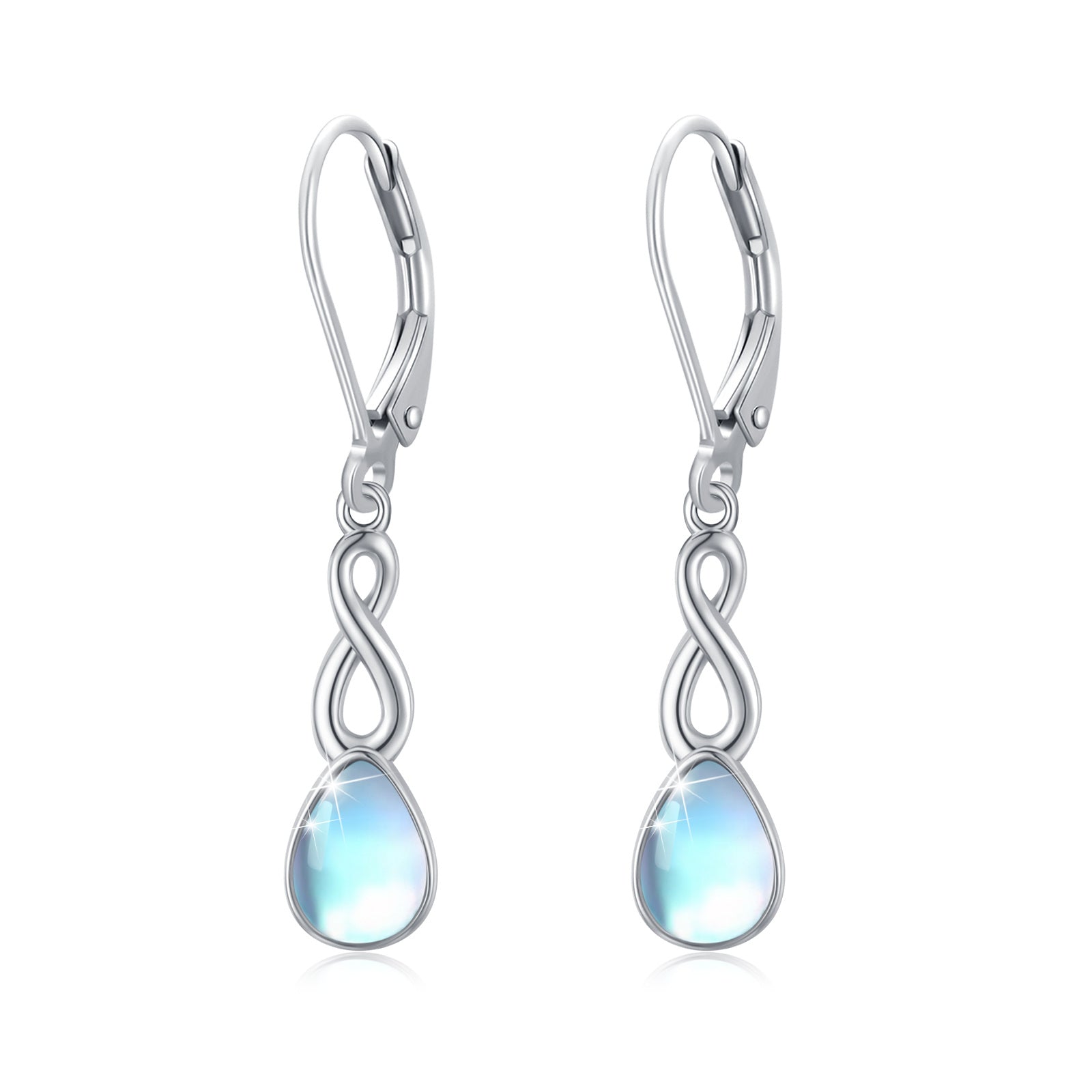 Sterling Silver Moonstone Infinity Symbol Lever-back Earrings